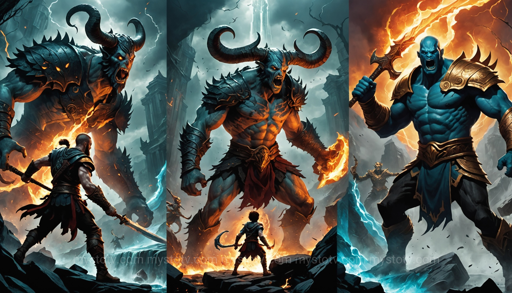 A collage showing the modern legacy of the Greek abyss in video games and books, answering \'what is Tartarus\' for a new generation.