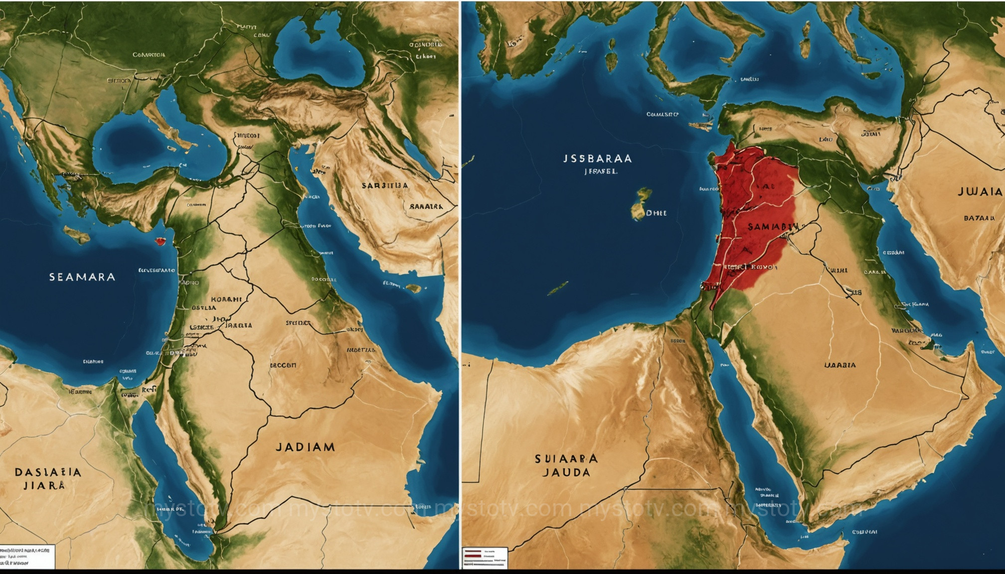 A comparative ancient Israel map detailing the separate territories of the northern Kingdom of Israel and the southern Kingdom of Judah.