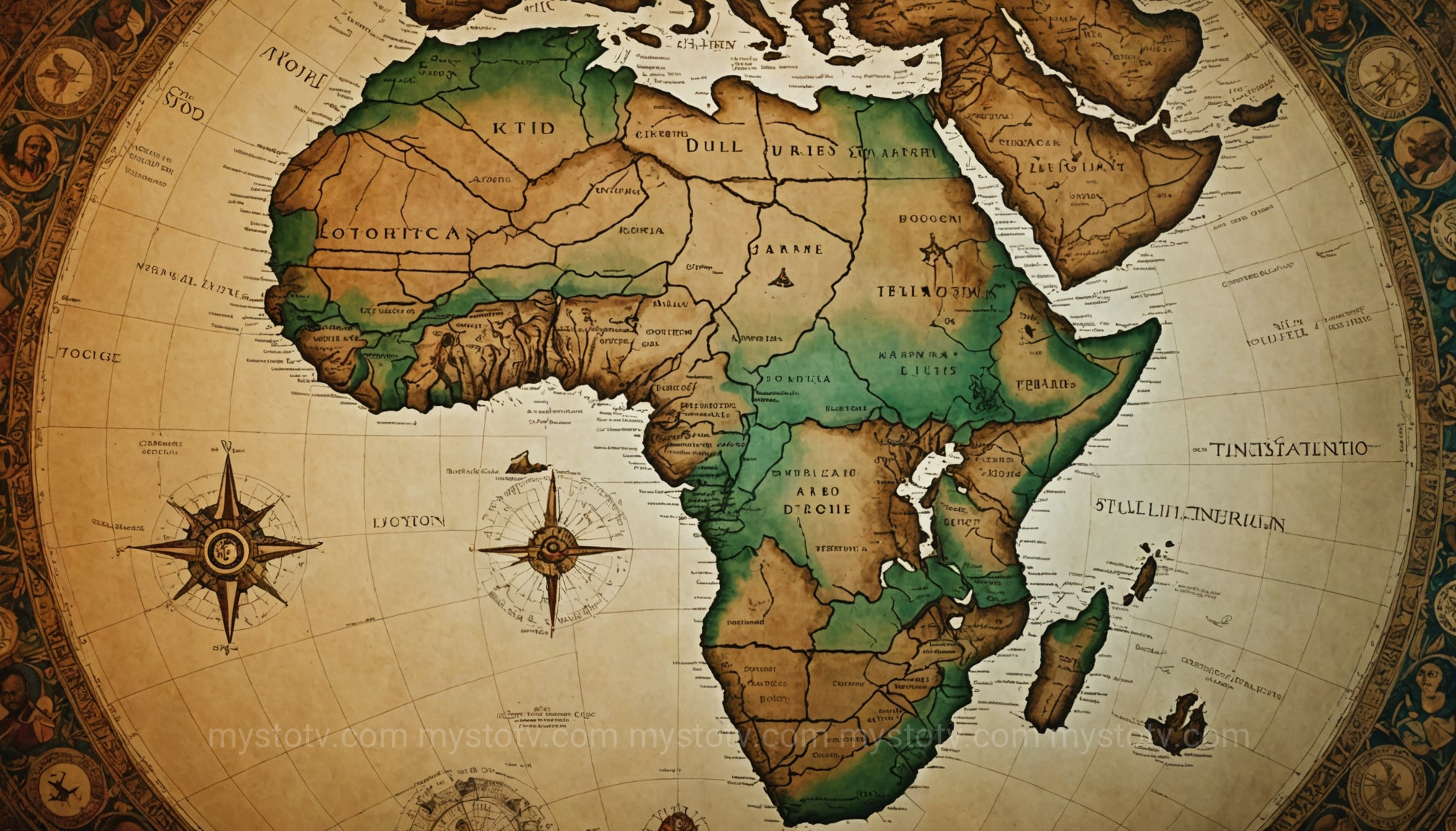 A conceptual map illustrating the rich diversity of African mythology deities across the continent.