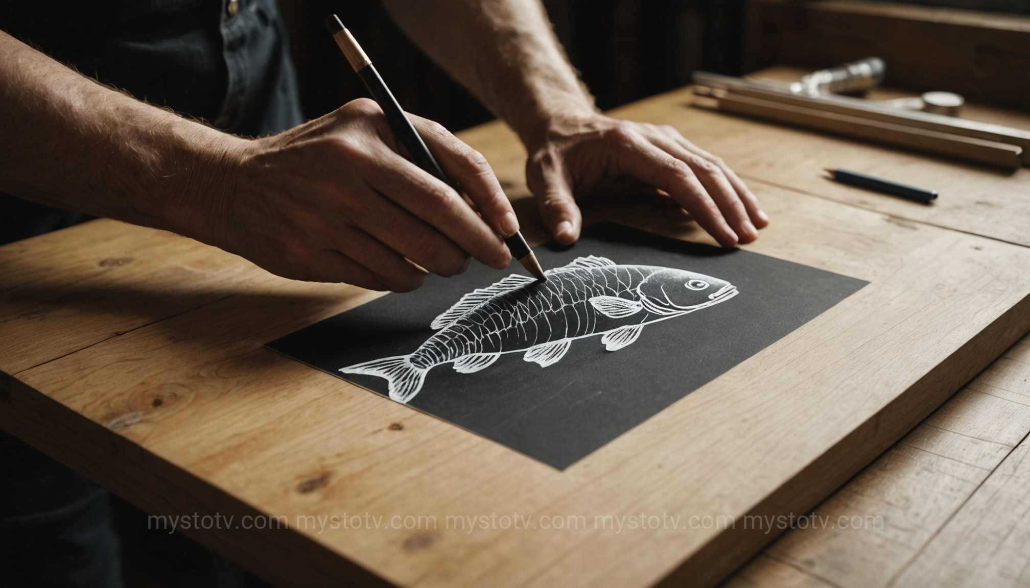 A crafter\'s hands tracing a design onto a board, a key preparation step for learning how to make a roman mosaic at home.