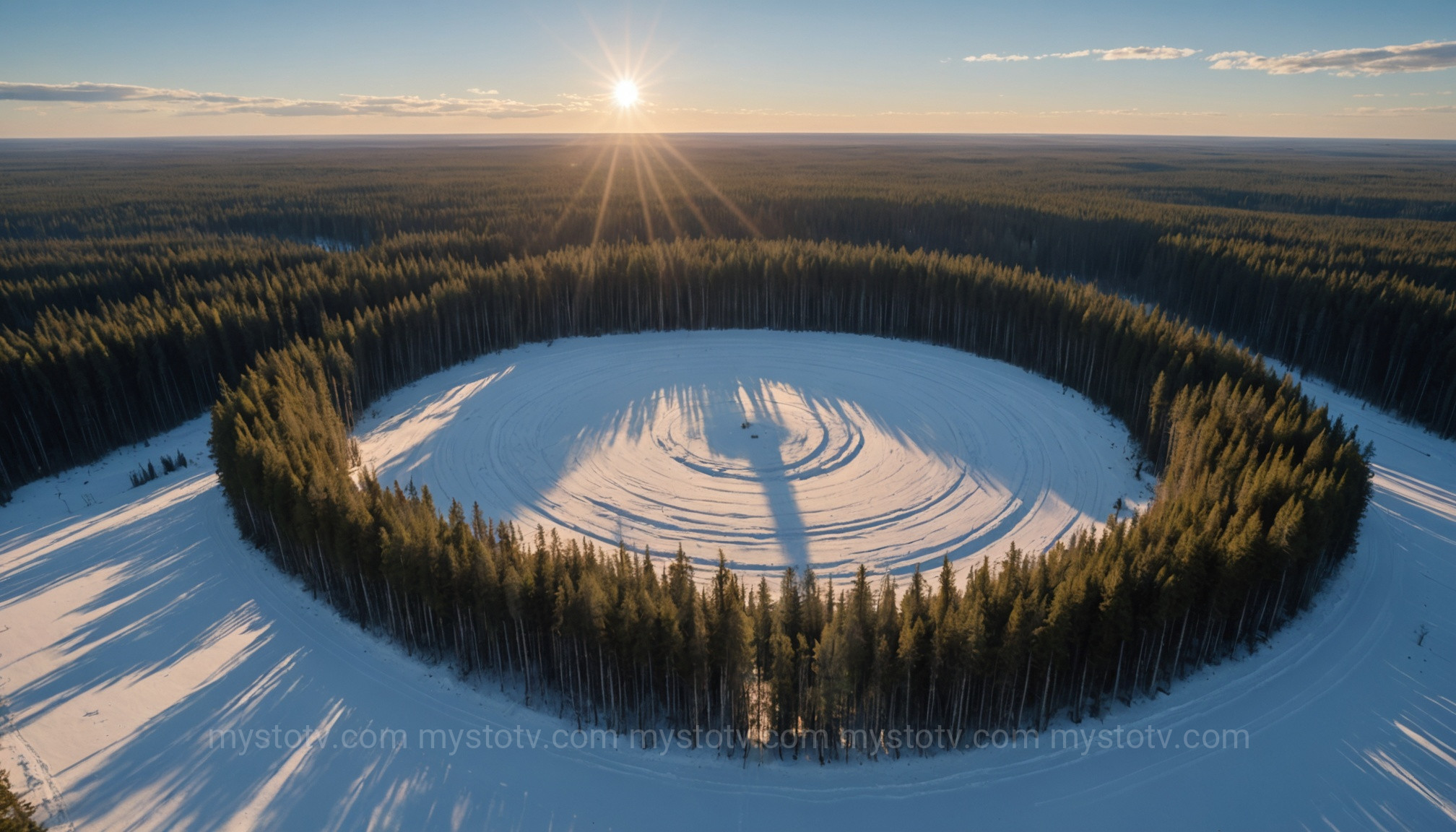 A depiction of the flattened Tunguska forest, a key example of meteor shower unexplained phenomena where no impact crater was found.