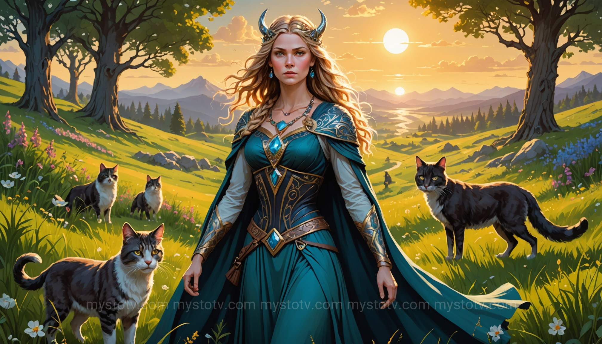 A depiction of the goddess of love, illustrating the Norse goddess Freya significance in fertility and desire, featuring the Brísingamen necklace.