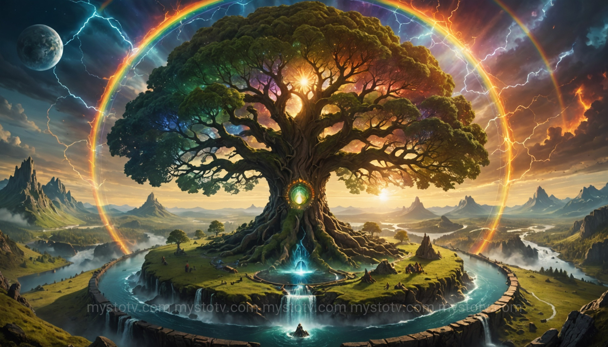 A diagram illustrating the Nine Worlds, which helps explain \'what is yggdrasil the world tree\' and its role in connecting the cosmos.