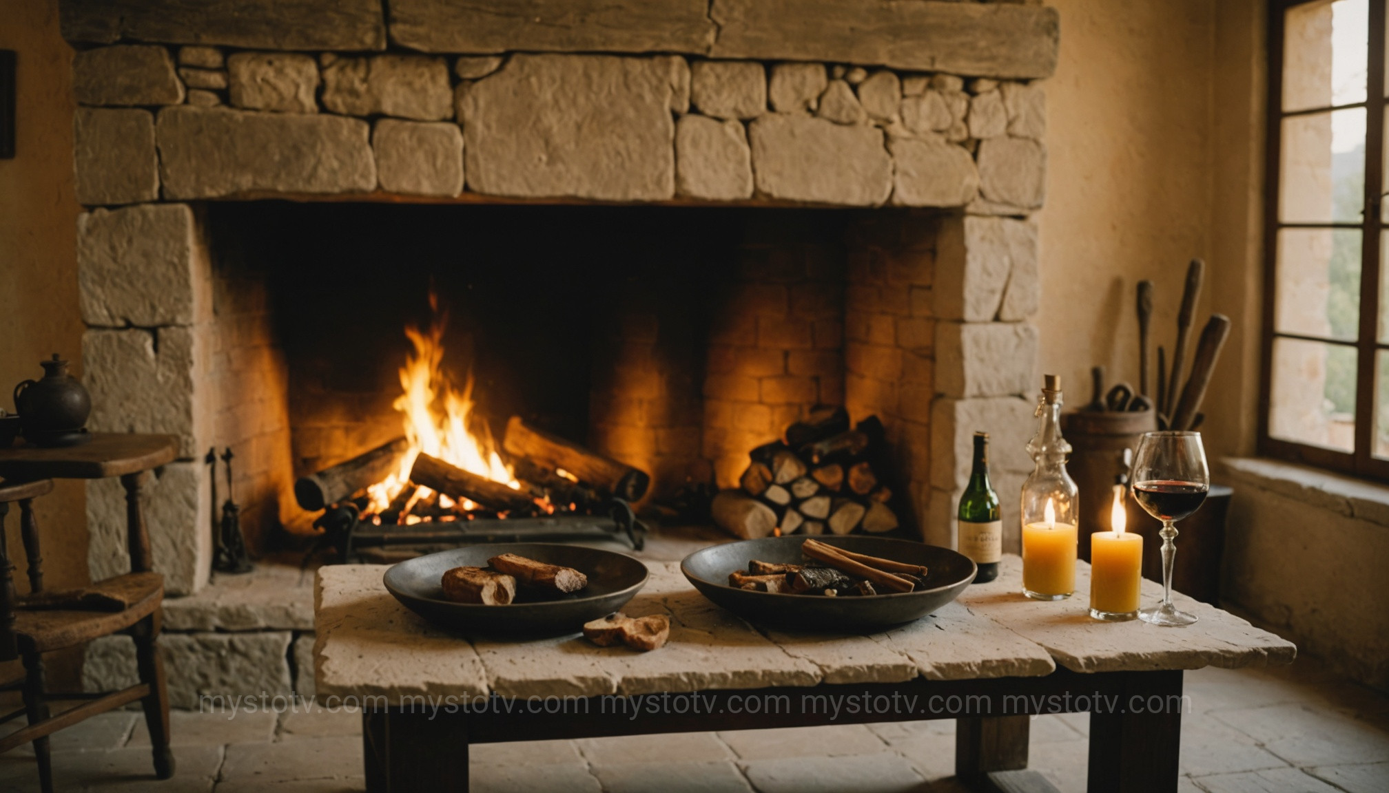 A glowing hearth fire representing the central domain of the goddess, answering the question of who is Hestia goddess of.