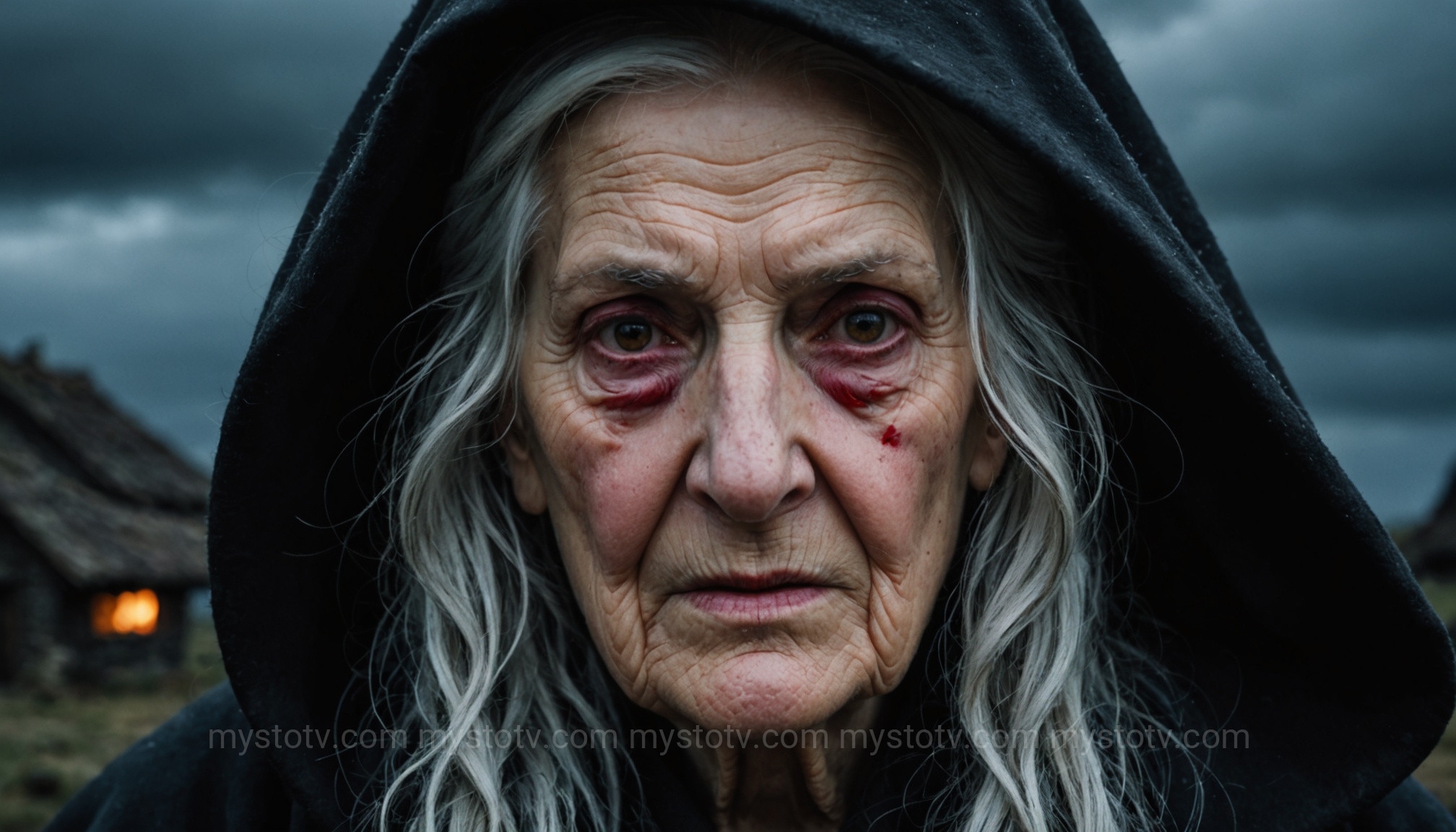 A haunting depiction of the banshee as an old crone, a key part of the visual legend of the banshee.