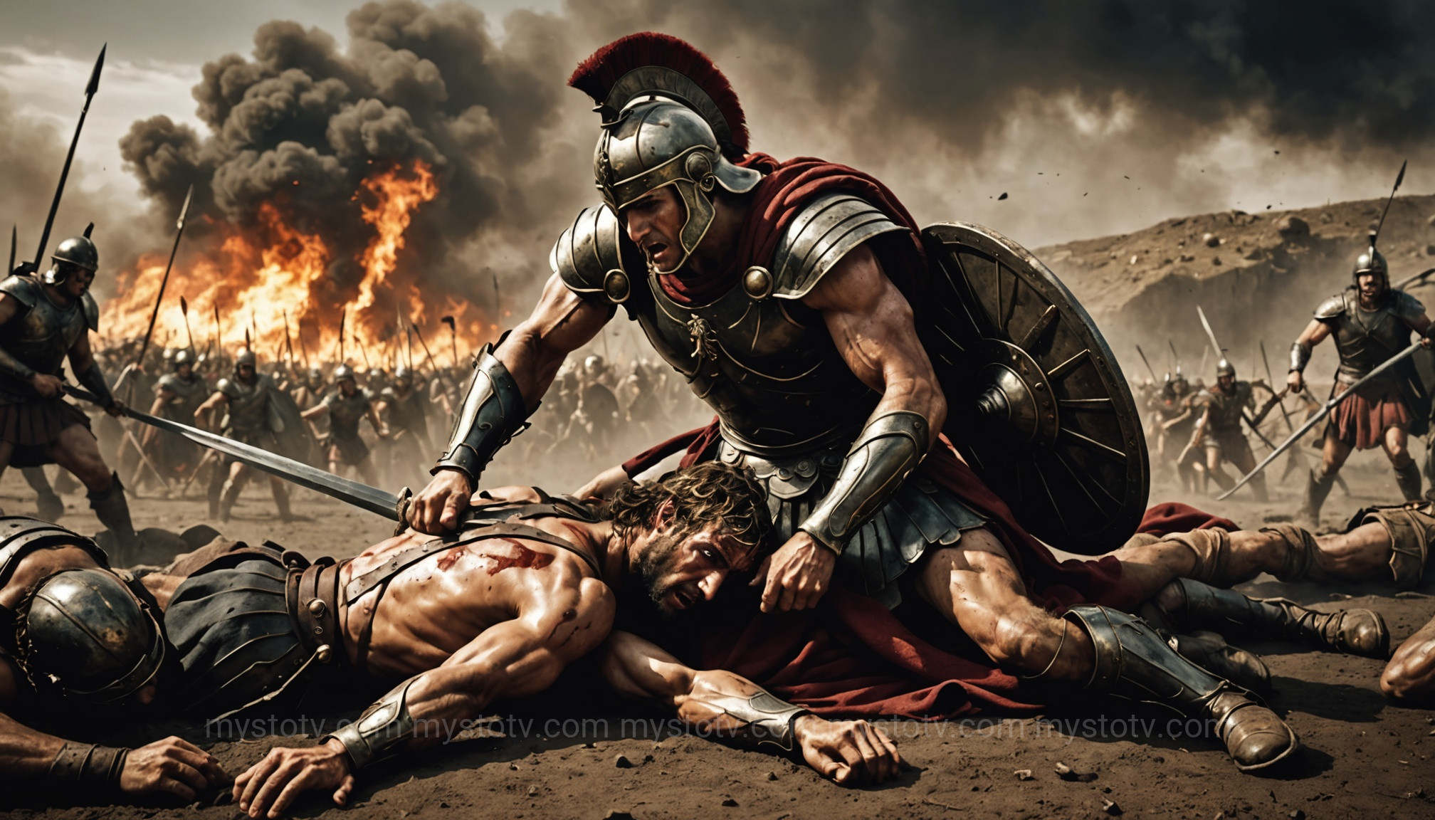 A heartbreaking depiction of Achilles grieving over the body of Patroclus, the climax of the Achilles and Patroclus story.