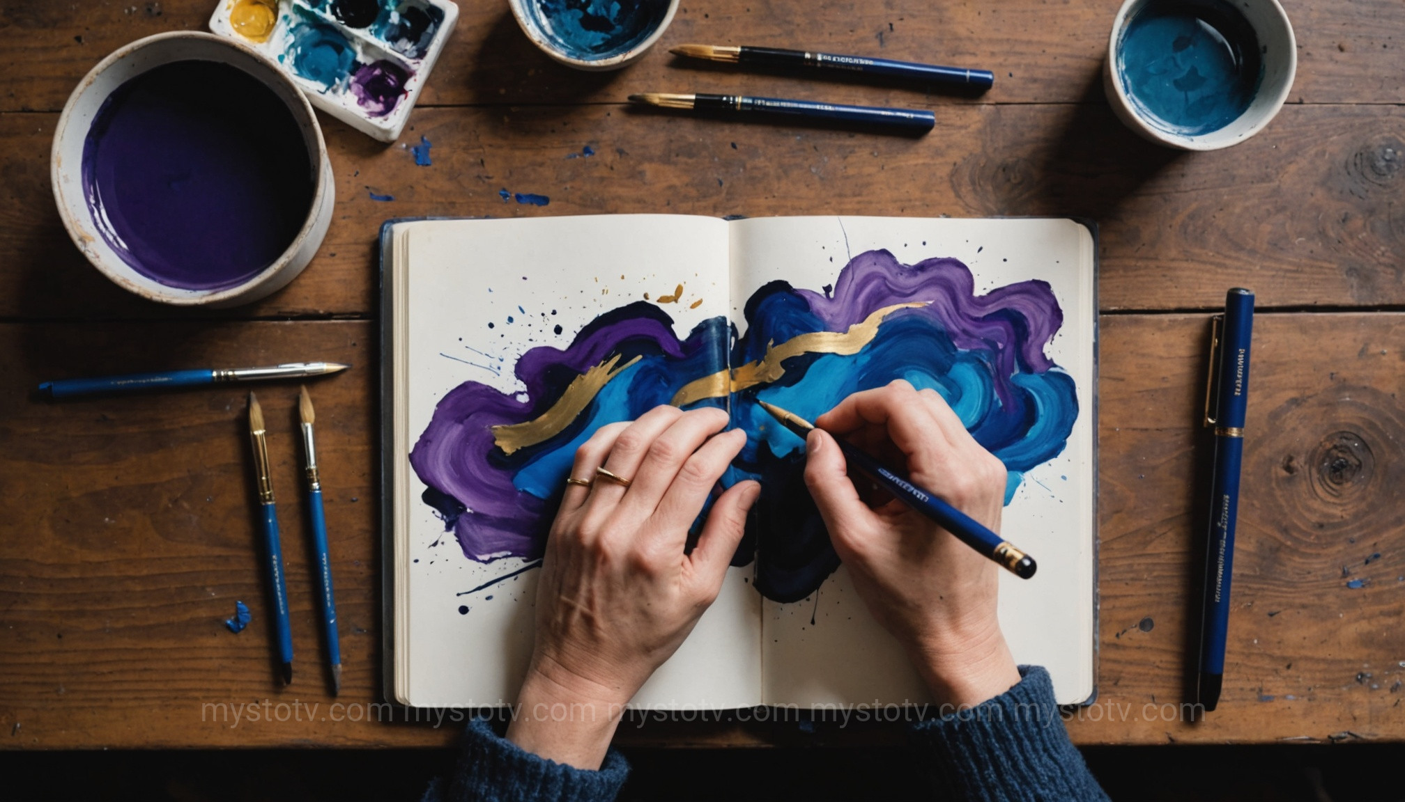 A journal open to written thoughts and an abstract painting, symbolizing journaling as a tool for shadow self psychology and inner exploration.