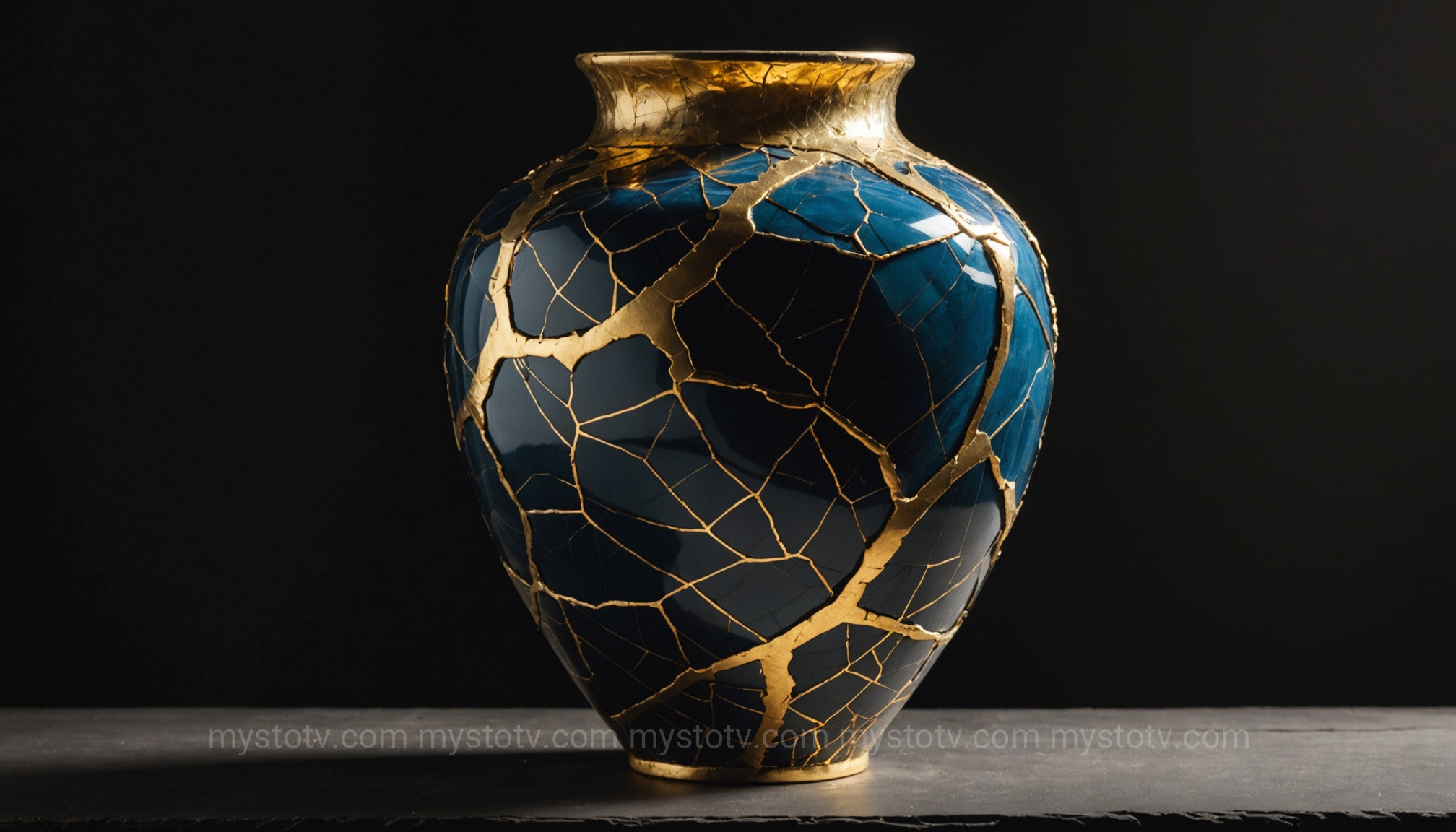 A kintsugi vase repaired with gold, symbolizing the beauty and strength gained through the integration process of shadow self psychology.