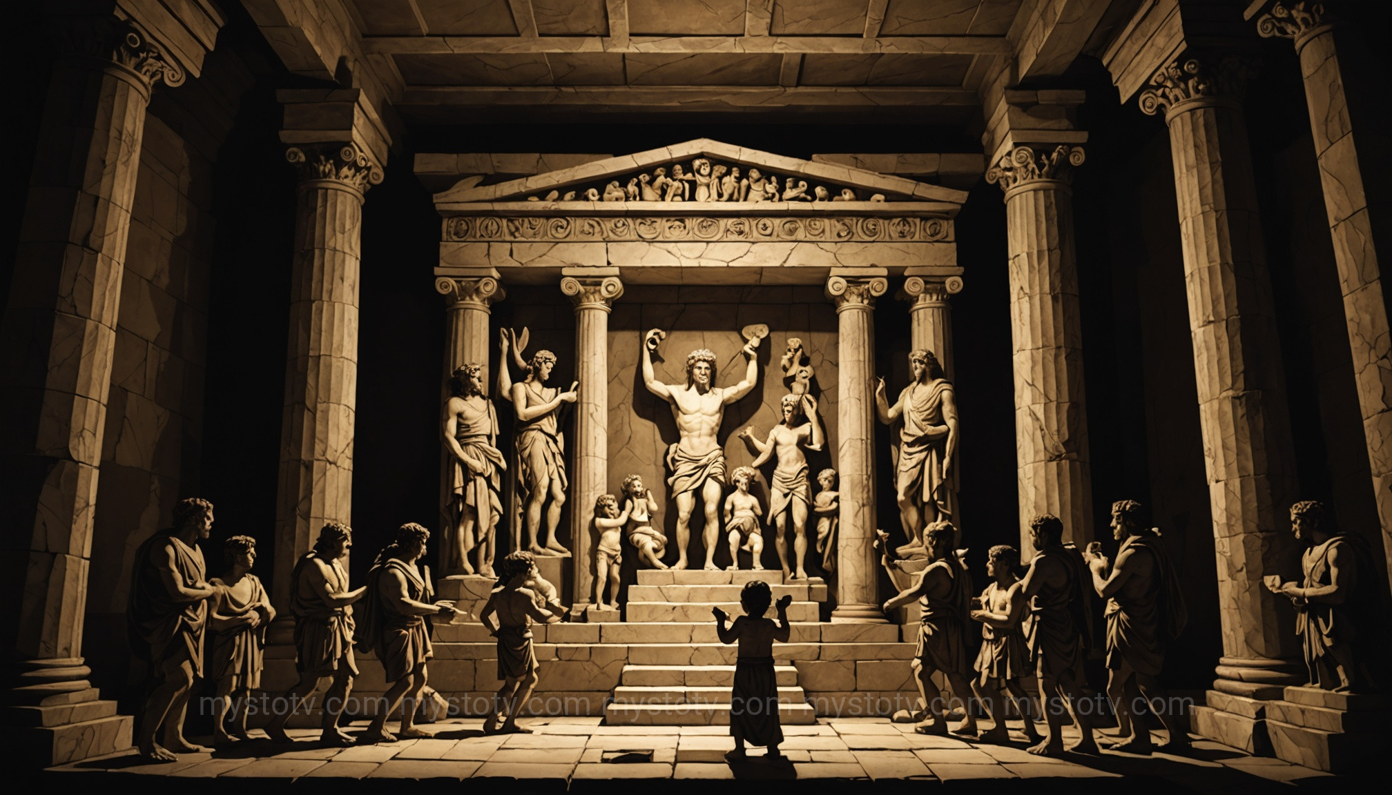 A marble relief depicting the infant at the heart of the Orphic Zagreus Greek mythology being lured by Titans.