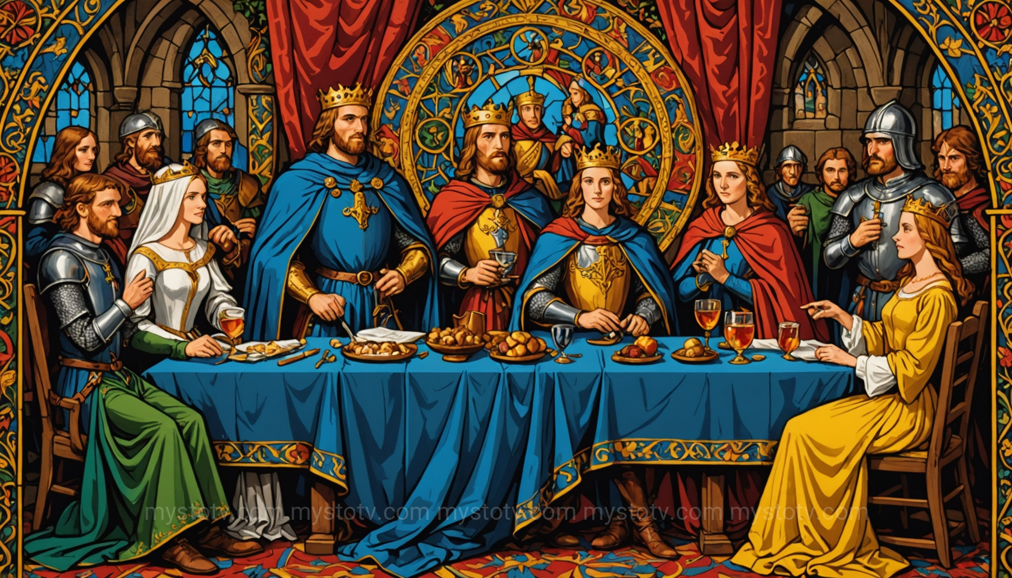 A medieval depiction of King Arthur and the Round Table, showing the evolution from warlord to king and answering was king arthur a real person.