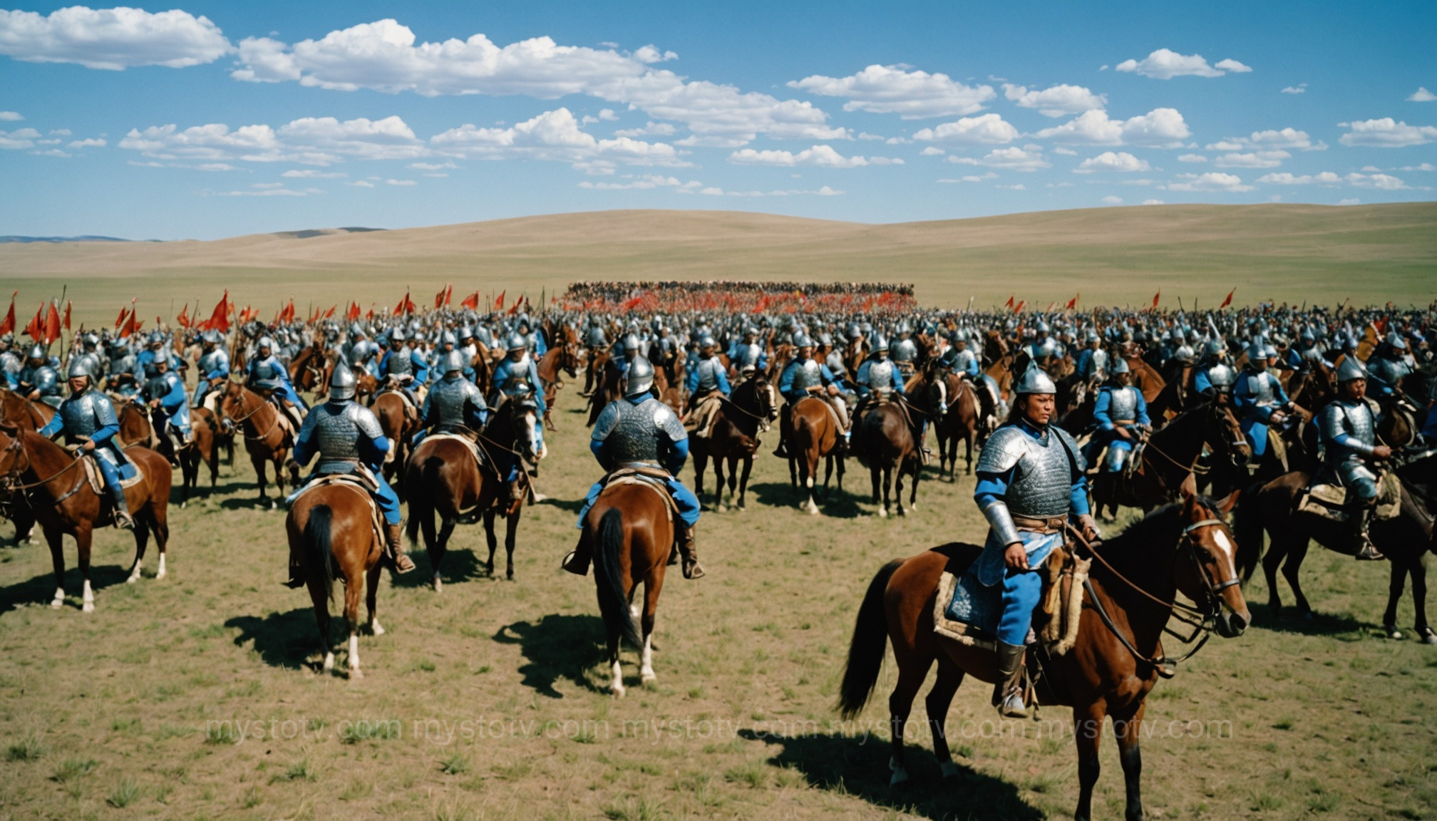 A Mongol commander reviews his army, illustrating the organizational foundation of Genghis Khan tactics.