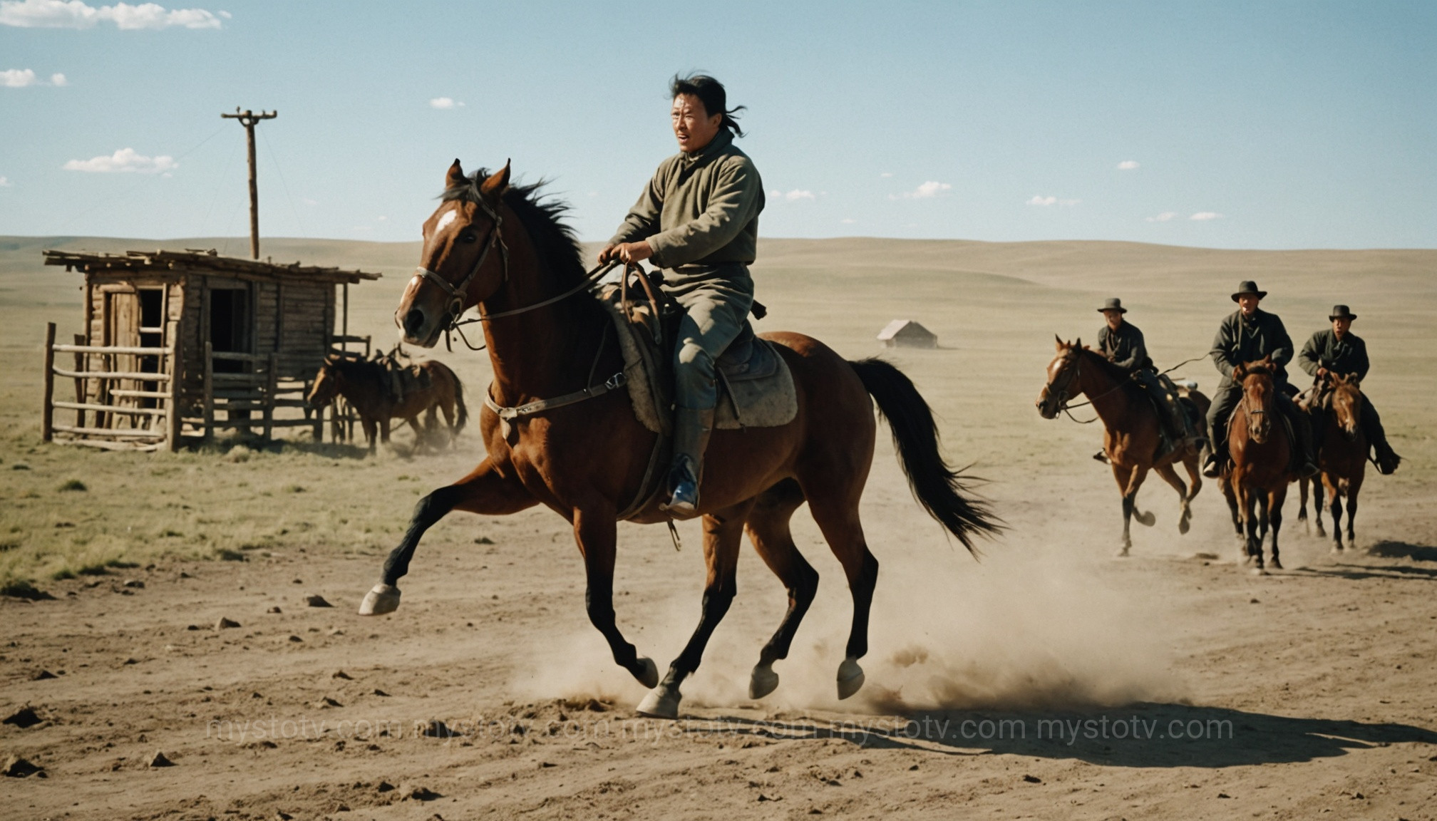 A Mongol messenger changing horses at a Yam station, showcasing the logistical speed of the Genghis Khan tactics.