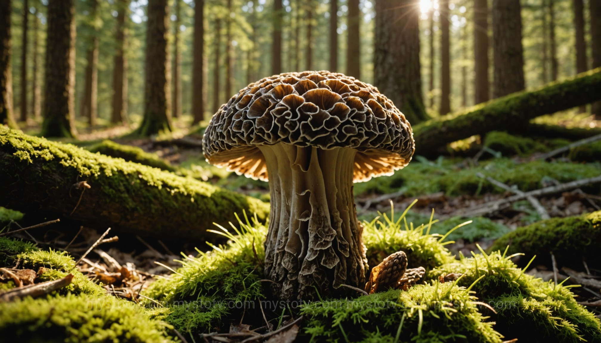 A Morel mushroom cut in half to show its hollow interior, a key identification feature in this foraging for mushrooms guide.