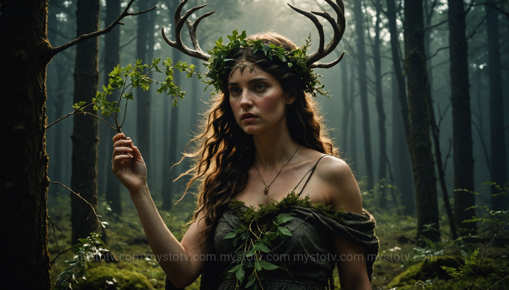 A painting depicting a Maenad, a female follower, exploring the theme of Dionysus god of what in divine madness.
