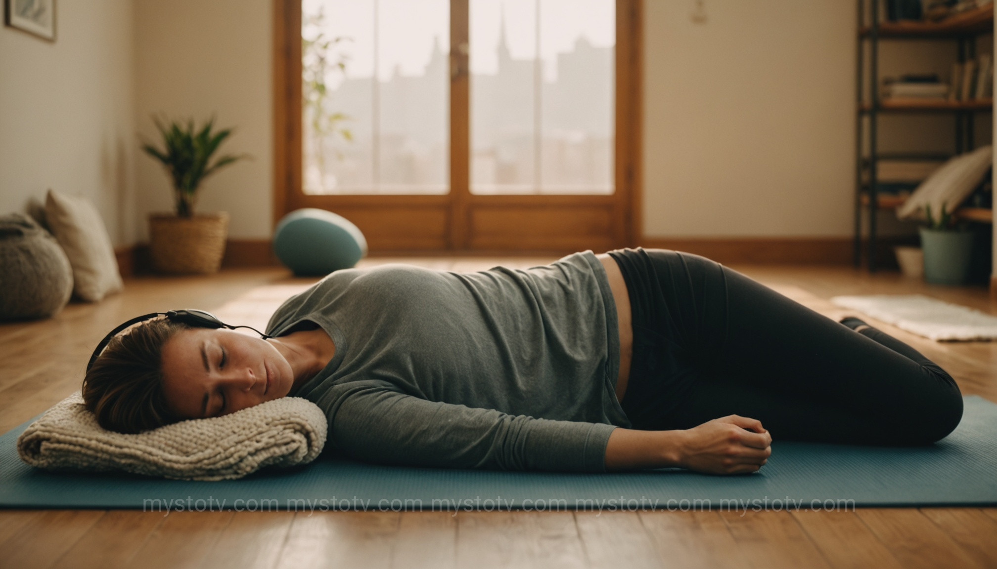 A person practicing NSDR, which is part of The Ultimate Non-Sleep Deep Rest (NSDR) Guide: 10-Minute Guided Practice, in a calm setting.
