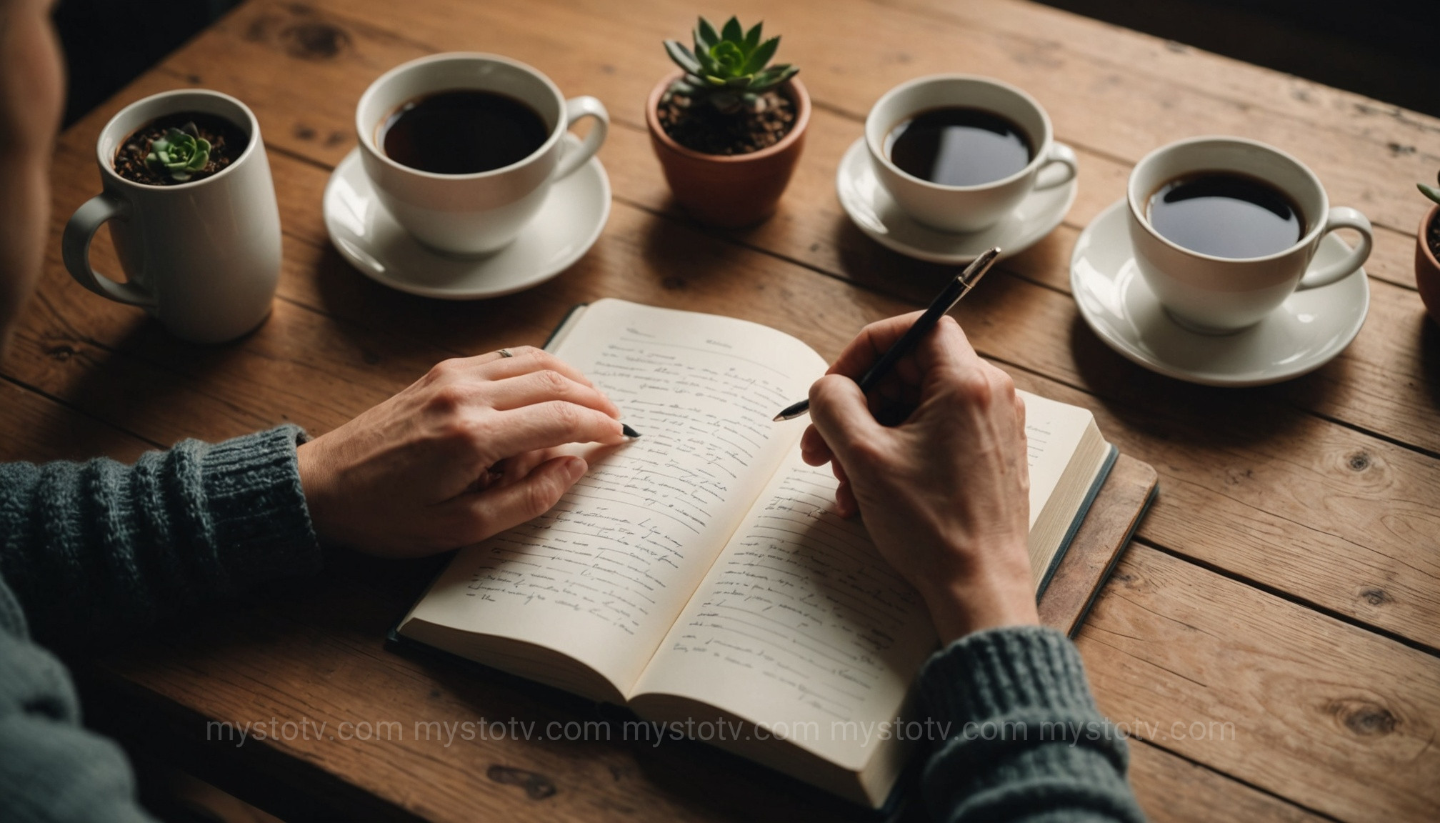 A person using foundational journal prompts for anxiety relief by writing in a notebook in a calm setting.