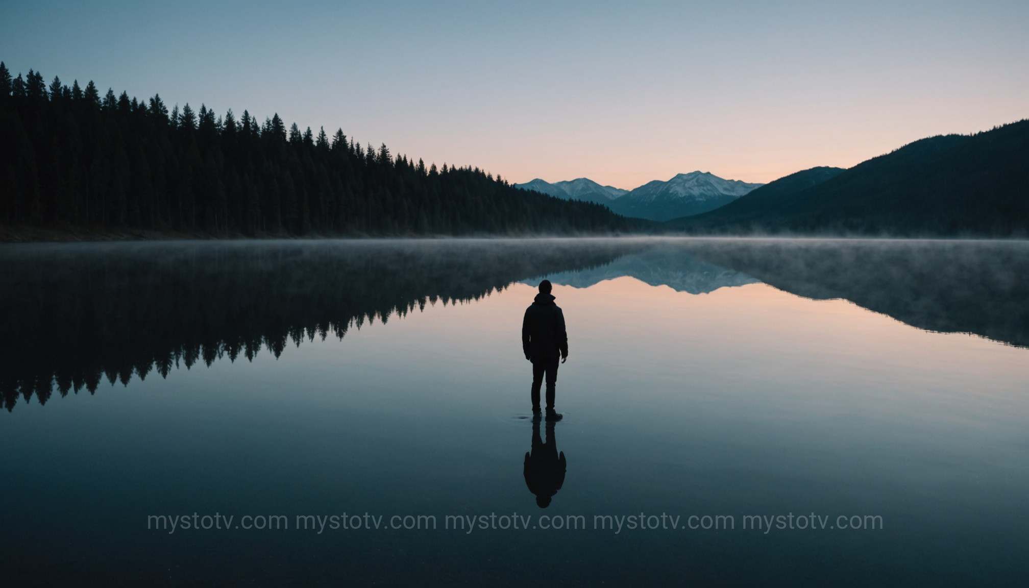 A person\'s reflection in water reveals their hidden self, illustrating the core concept of shadow self psychology and the unconscious mind.