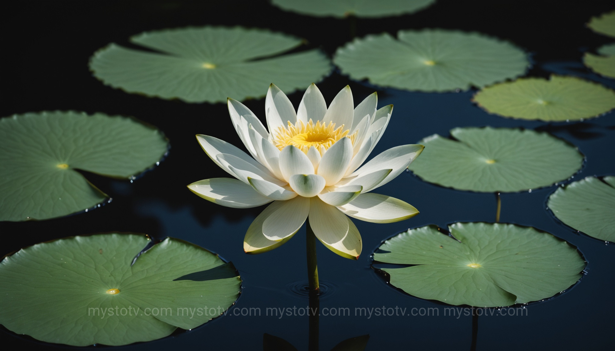 A pure white lotus flower, a key subject for understanding the religious symbolism meaning of purity and enlightenment in Eastern faiths.