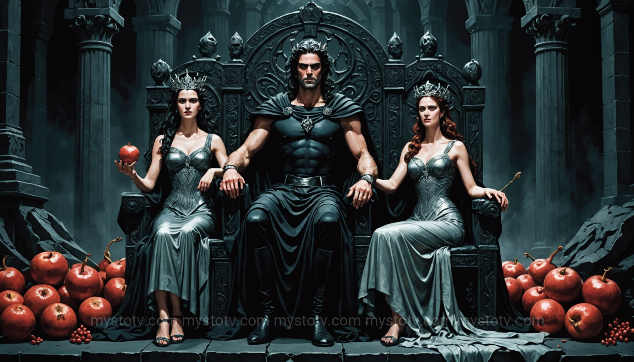 A reinterpretation of the Persephone and Hades story summary, depicting them as equal rulers in the Underworld.