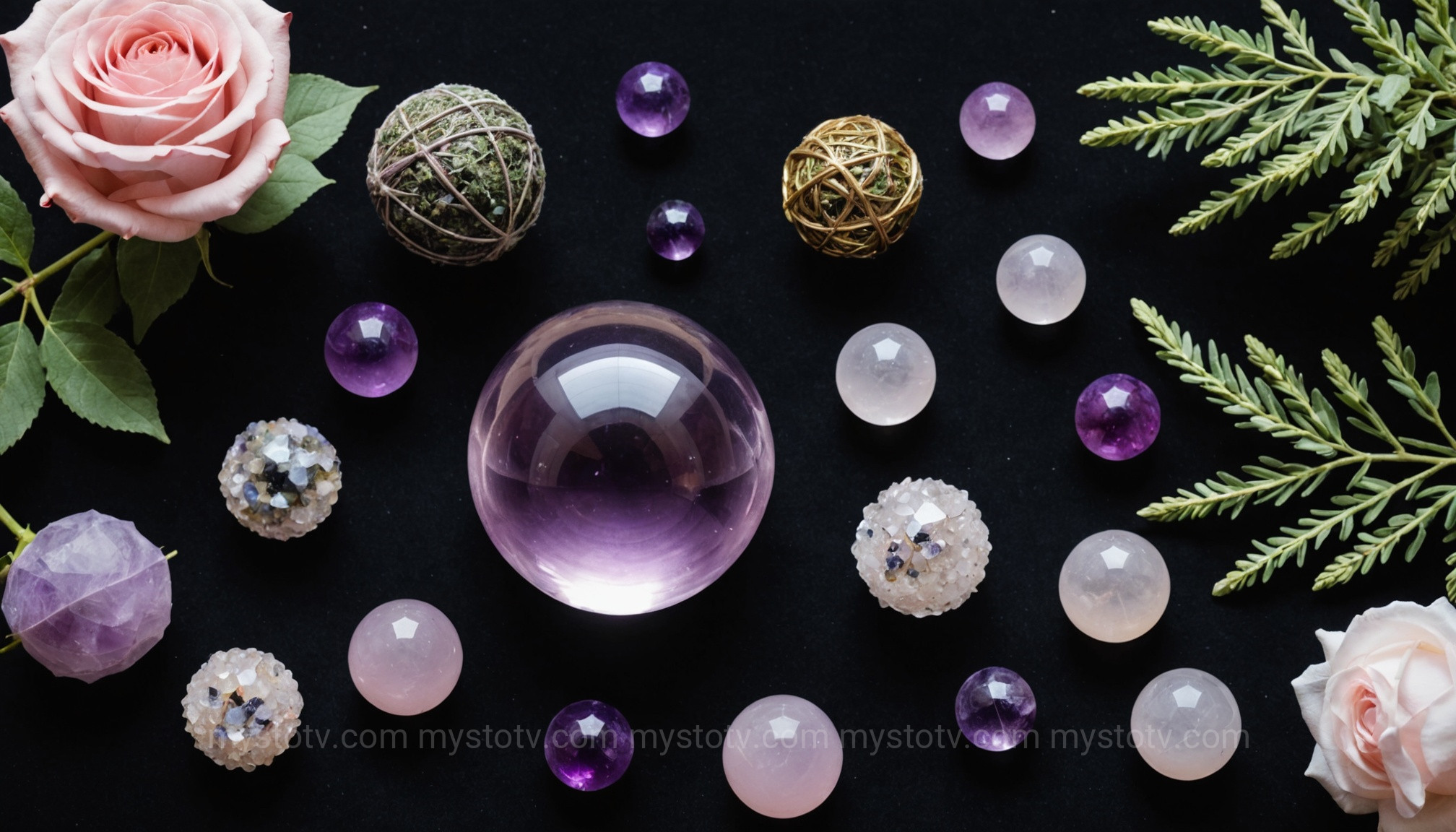 A selection of different crystal balls, including quartz and obsidian, to help a beginner choose and understand the crystal ball meaning.