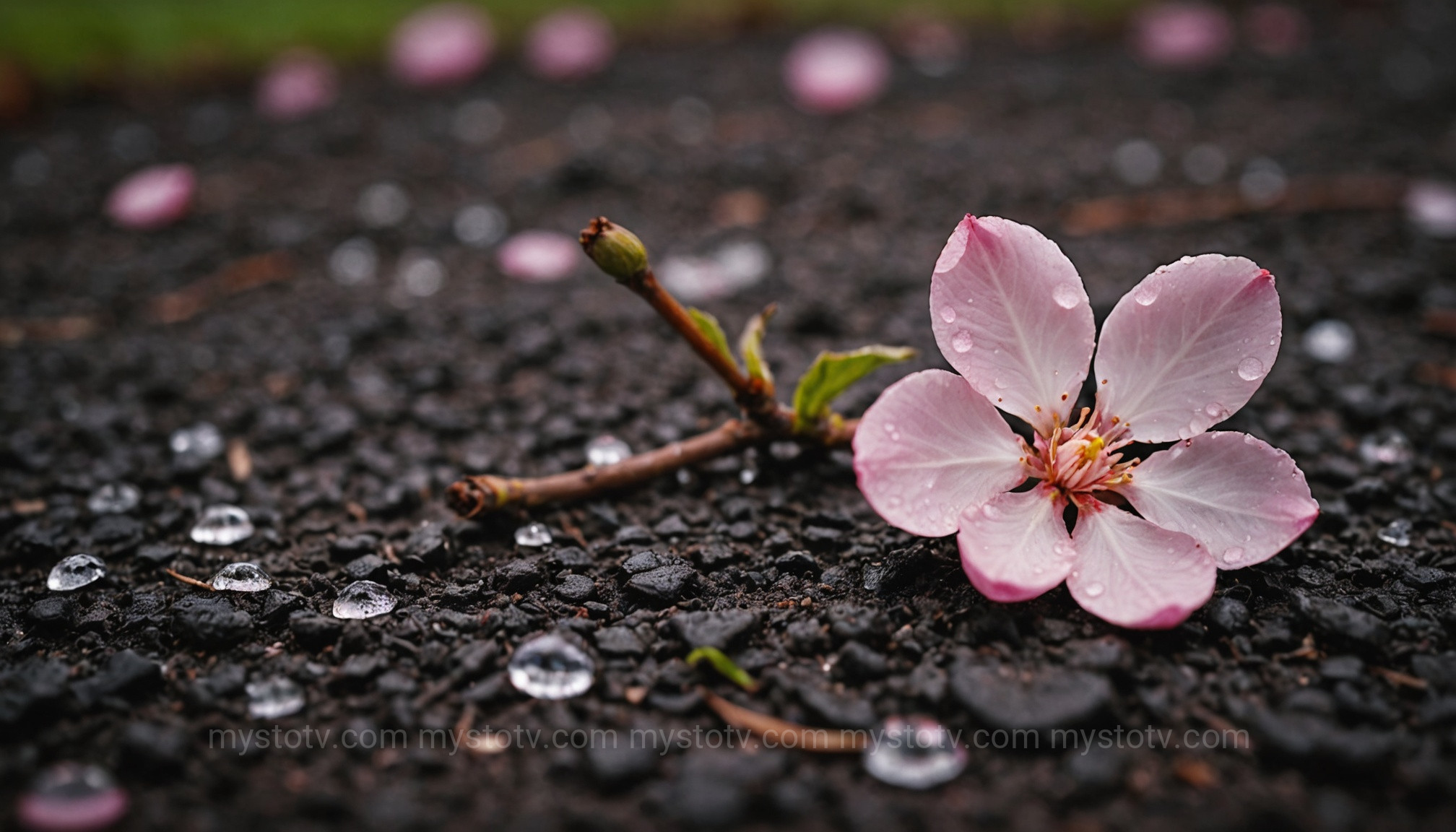 A single fallen petal symbolizing the deep meaning of mono no aware in the hanami cherry blossom tradition.
