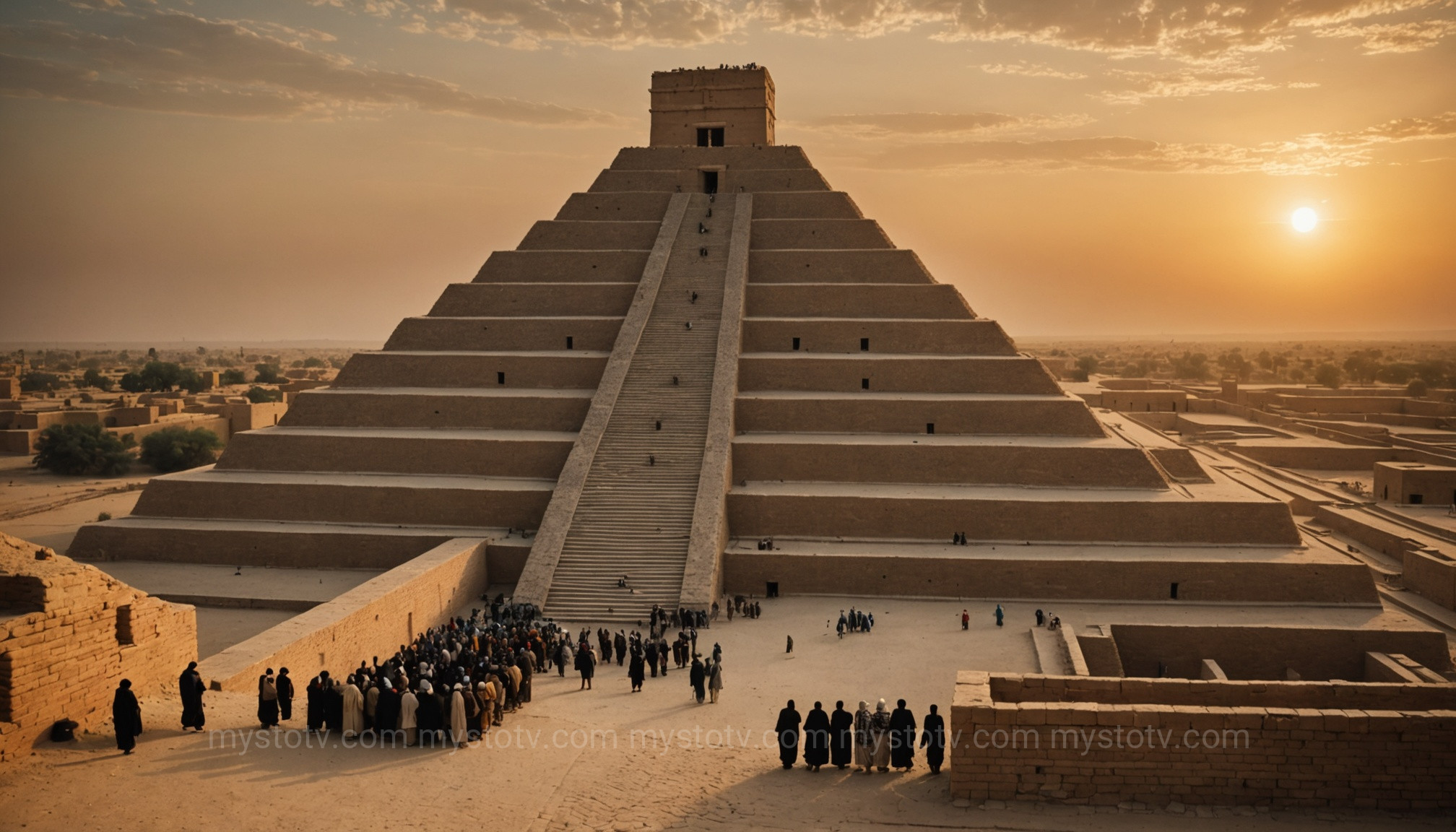 A Sumerian ziggurat, a key structure in worship, showing how Mesopotamian gods explained daily life through ritual and architecture.
