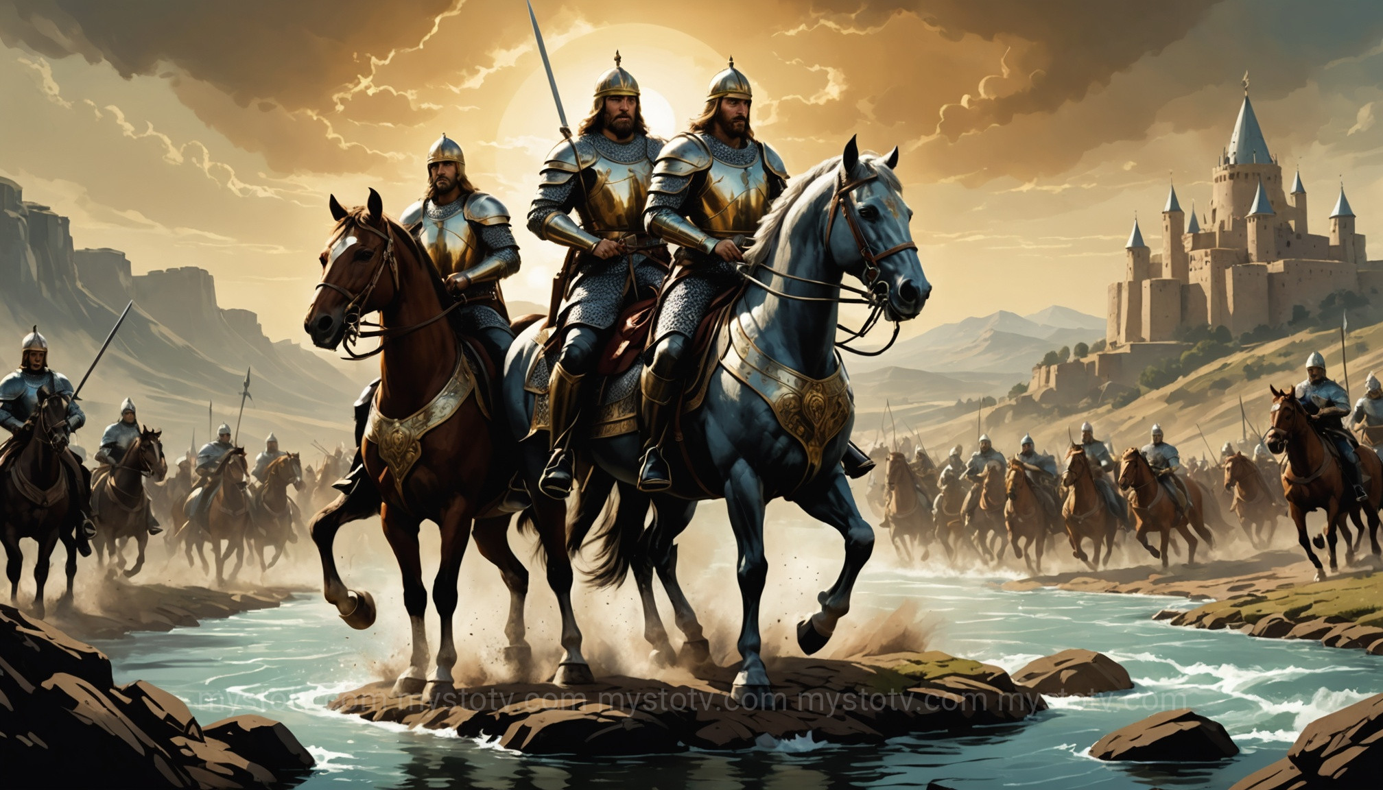 A symbolic depiction of Saladin and Richard the Lionheart\'s rivalry during the Third Crusade, a legendary part of Saladin Crusades history.