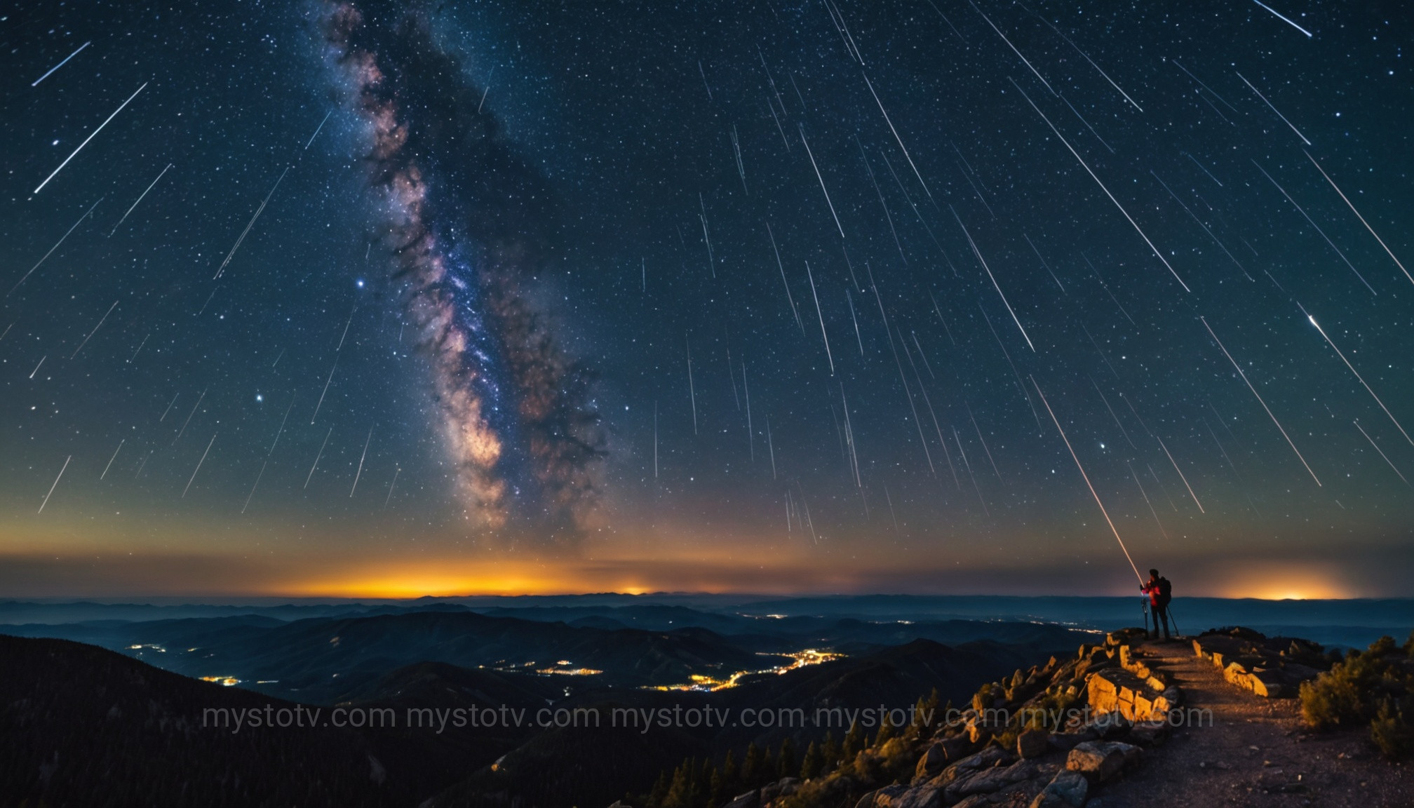 A vivid depiction of a meteor storm, an intense and sometimes unpredictable meteor shower unexplained phenomenon.