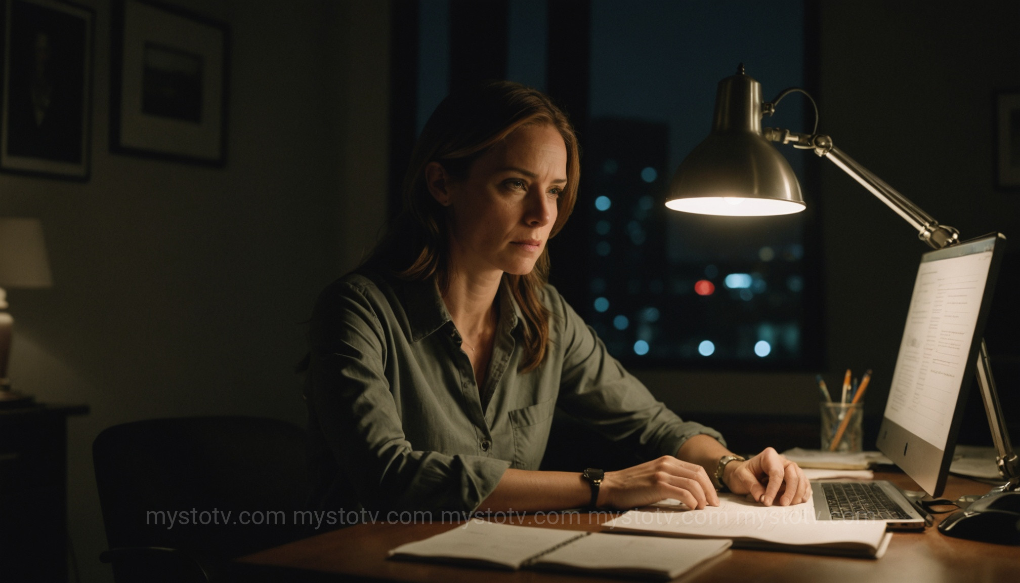 A woman exhibiting perfectionism, one of the key signs of high functioning anxiety in women, as she works late into the night.