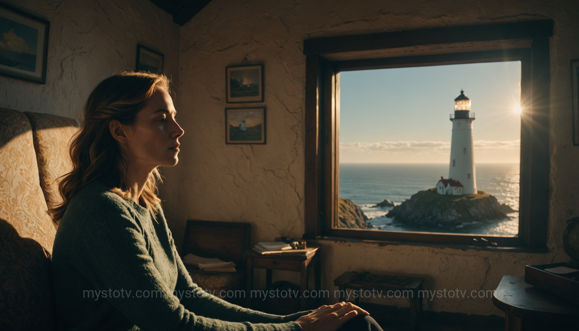 A woman practicing clairvoyance, a key ability on the psychic powers list, by seeing a distant location.