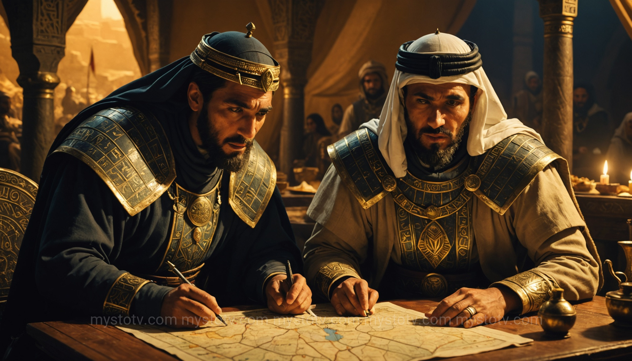 A young Saladin with his mentor Nur al-Din Zangi, a formative period in the Saladin Crusades history.