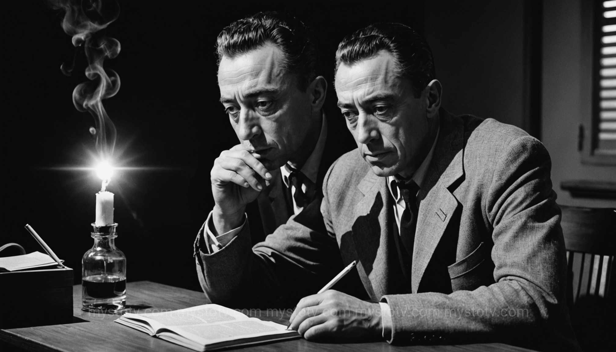 Albert Camus contemplating philosophy, representing his crucial reinterpretation of the myth of sisyphus meaning.