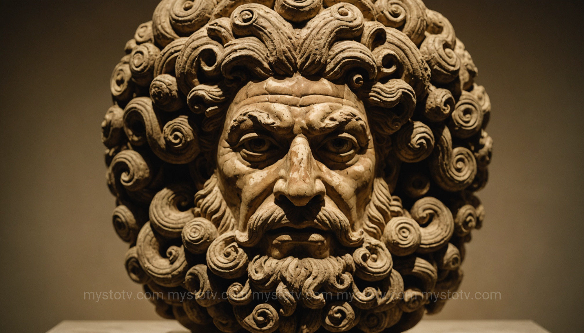 An ancient Gorgoneion amulet, showing how the Medusa mythology explained her image\'s use as a protective symbol.