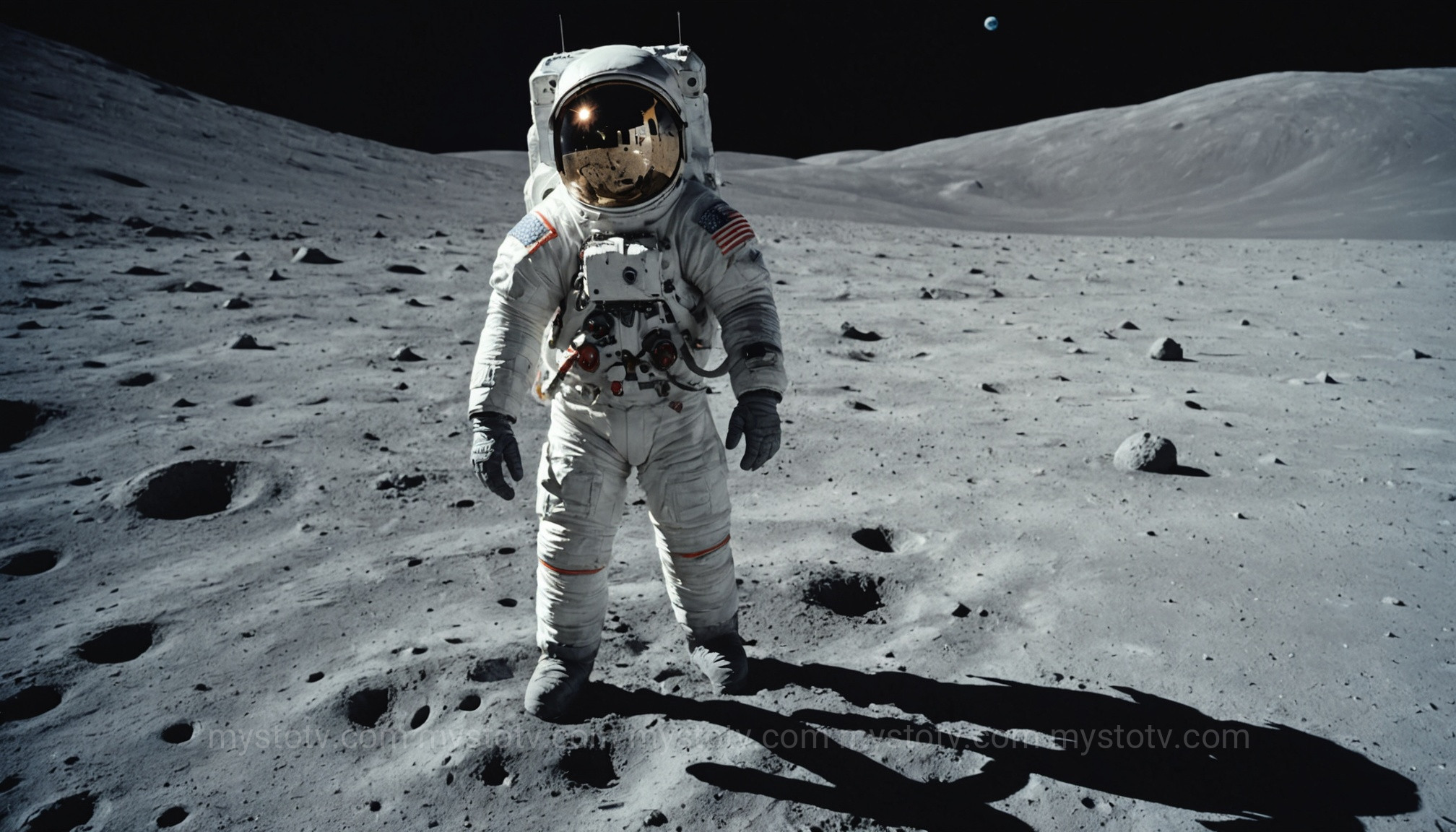 An astronaut on the moon, representing modern historical explorers of space.
