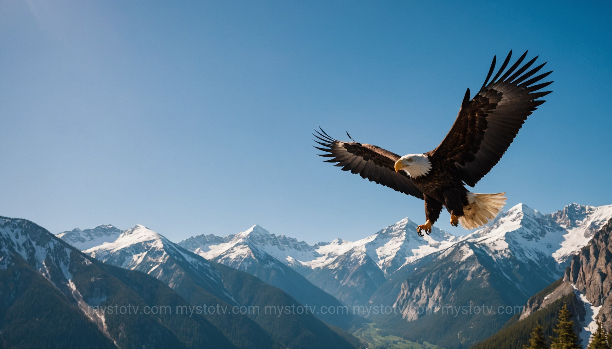 An eagle soaring over mountains, symbolizing the perspective and freedom associated with eagle spirit animal meanings.