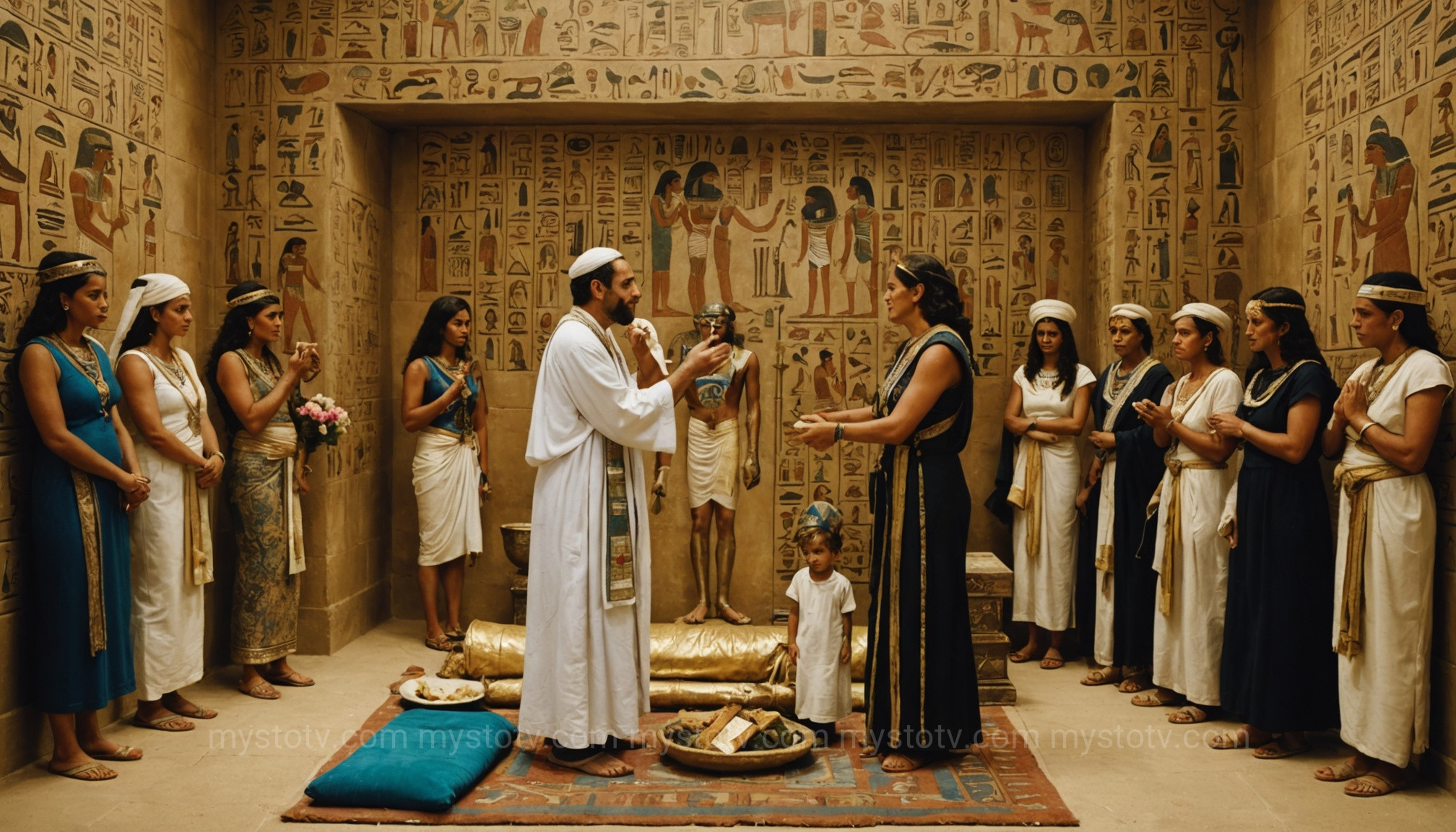 An illustration of the \'Opening of the Mouth\' ritual, an important part of the guide on the Egyptian Book of the Dead explained.