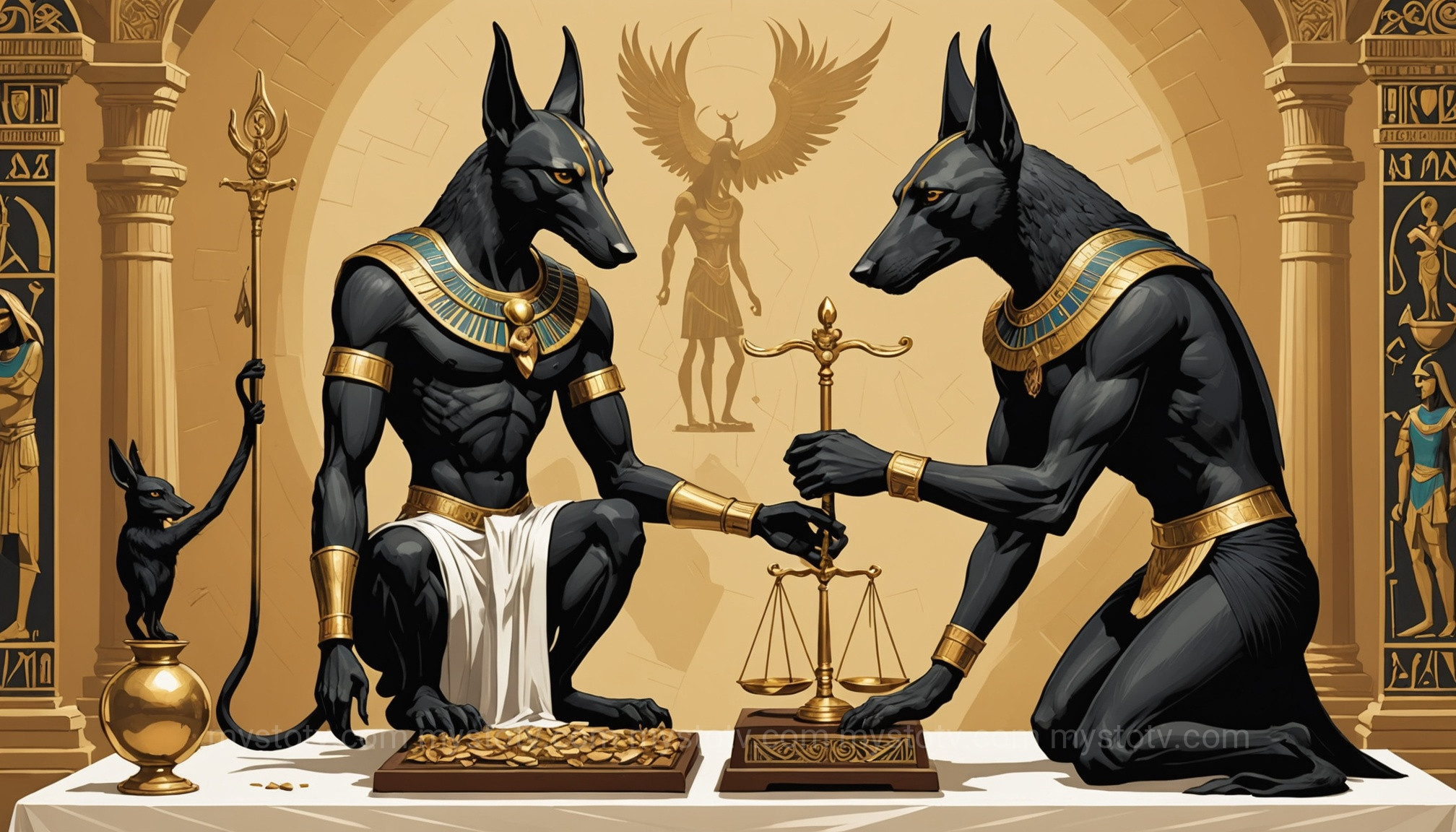 Anubis at the Scales of Justice, a chilling scene that is central to the anubis god of death facts.