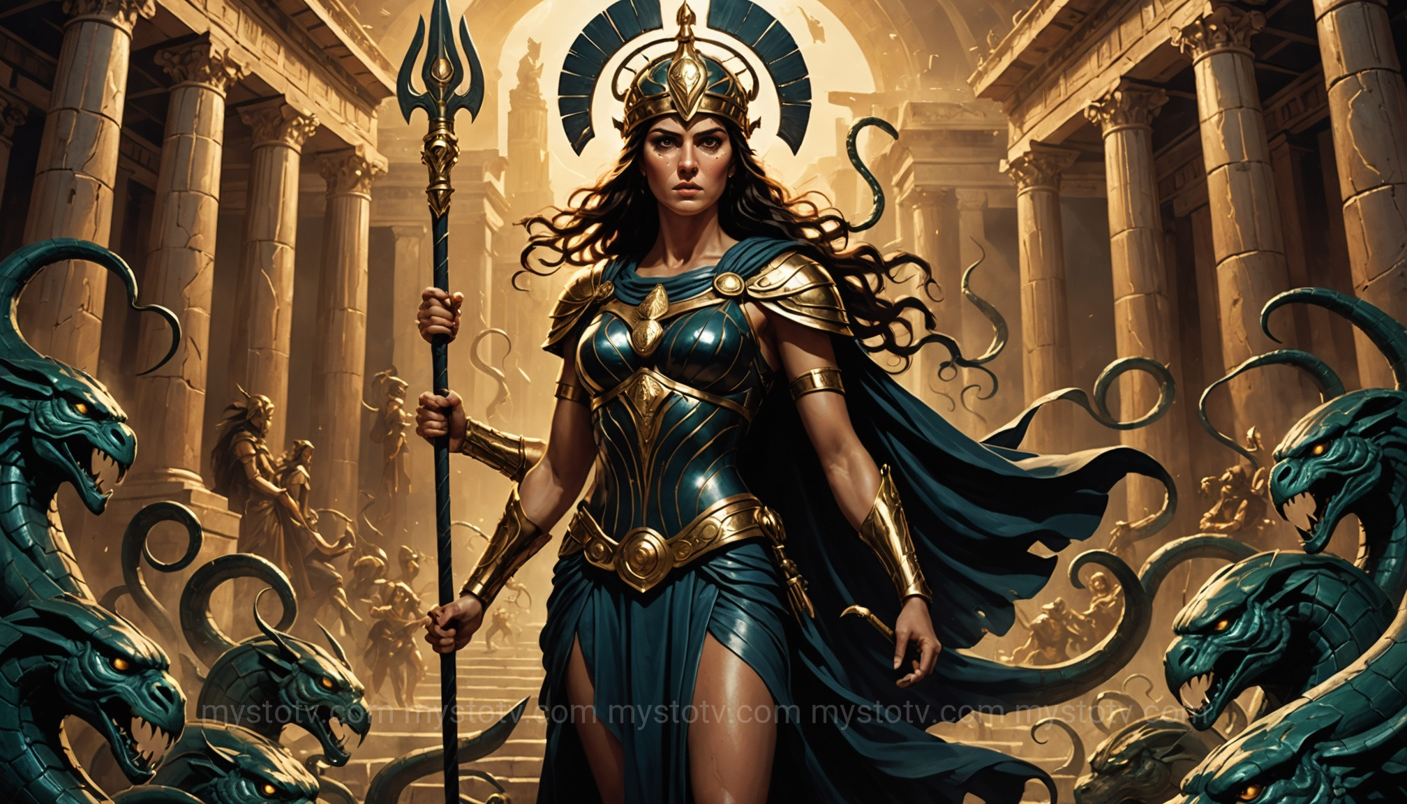 Athena\'s wrathful curse transforms Medusa, a pivotal moment in the tragic story of Medusa and Athena.