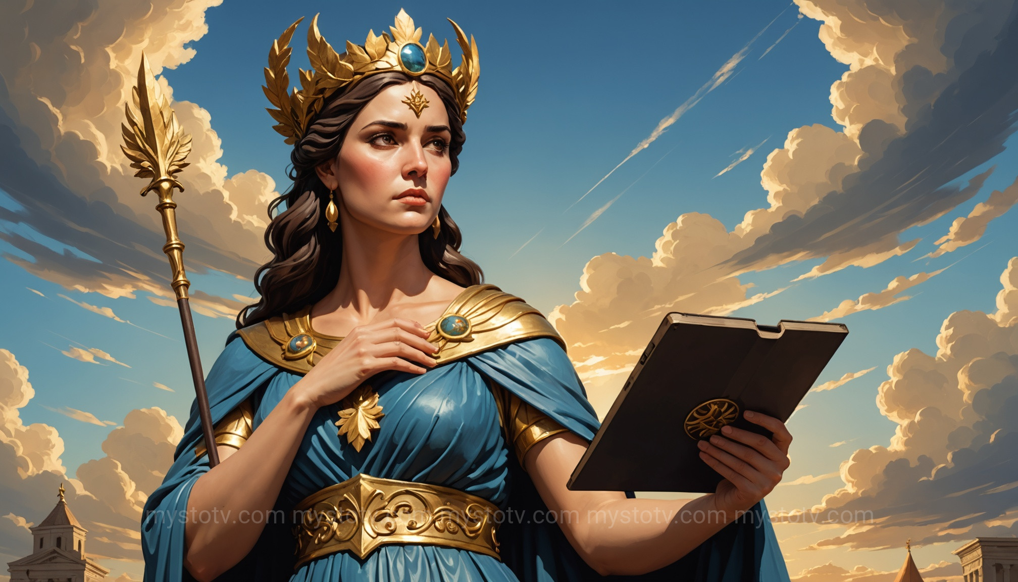 Calliope, chief among the nine muses of Greek mythology, holding her writing tablet as the muse of epic poetry.