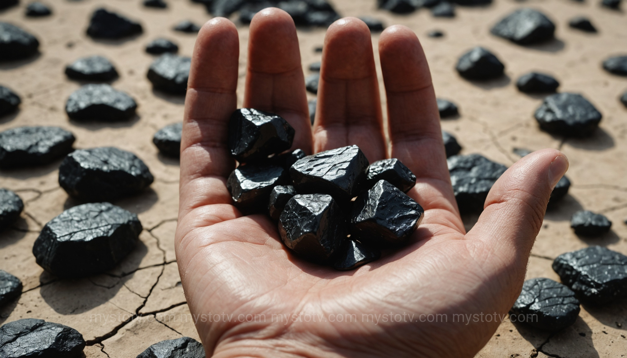 Close-up of glassy tektites, evidence of a massive impact and a geological meteor shower unexplained phenomenon.