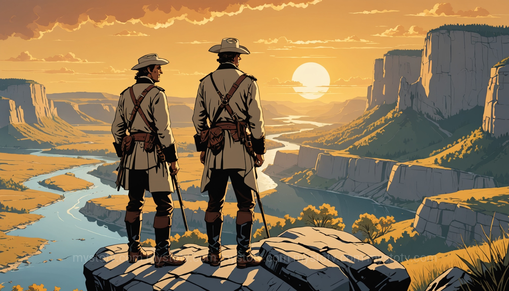 Lewis and Clark surveying the American West, iconic land-based historical explorers.