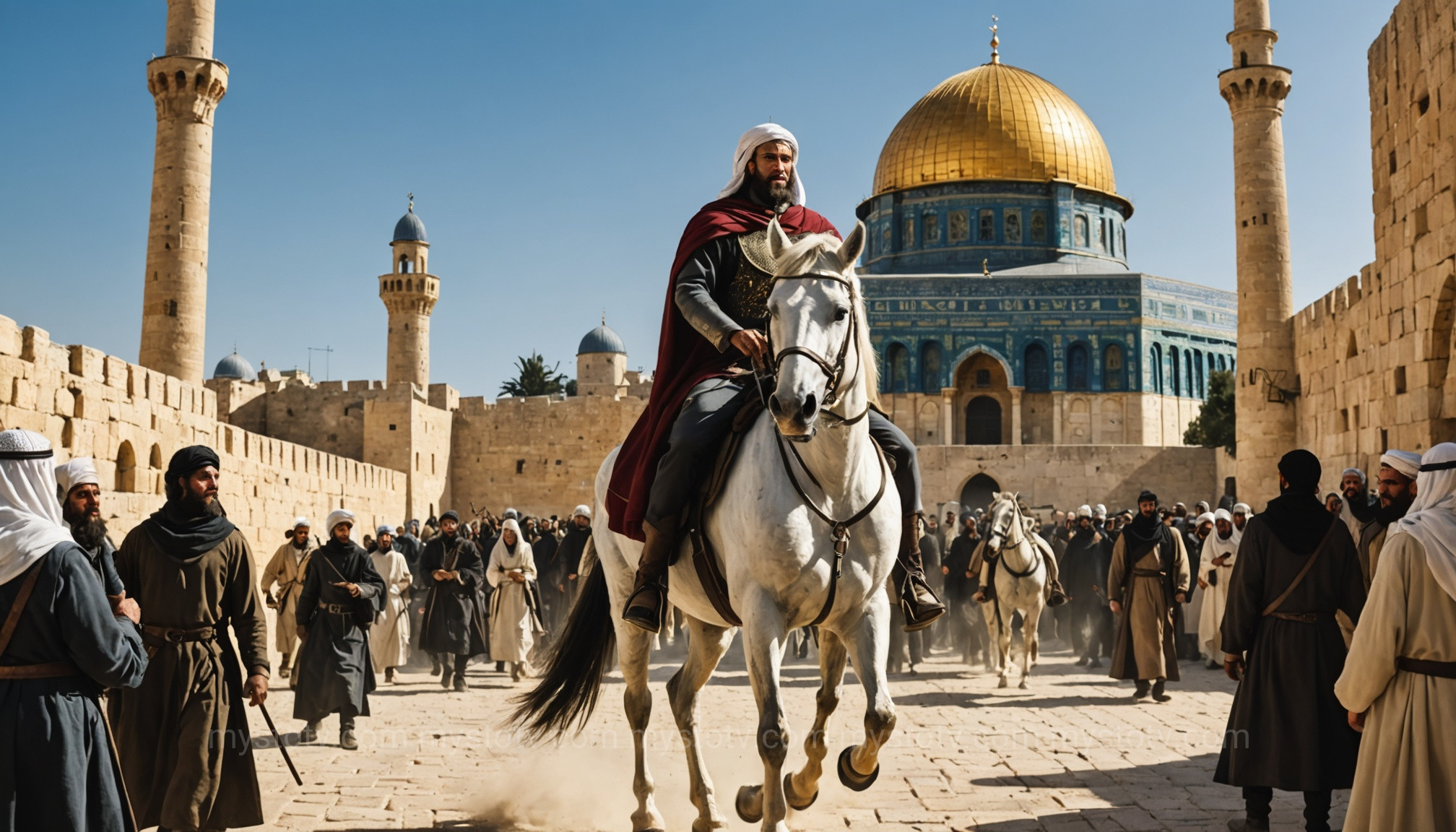 Saladin\'s merciful entry into Jerusalem in 1187, a defining moment in the Saladin Crusades history.