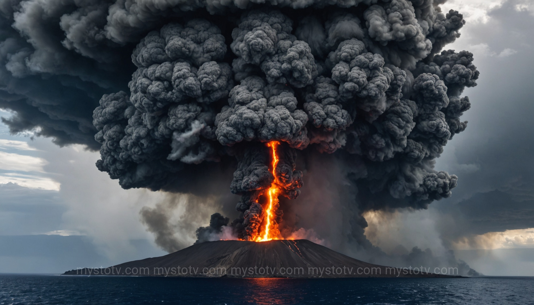 The cataclysmic eruption of Thera, the climax of the Santorini-based atlantis theory documentary.