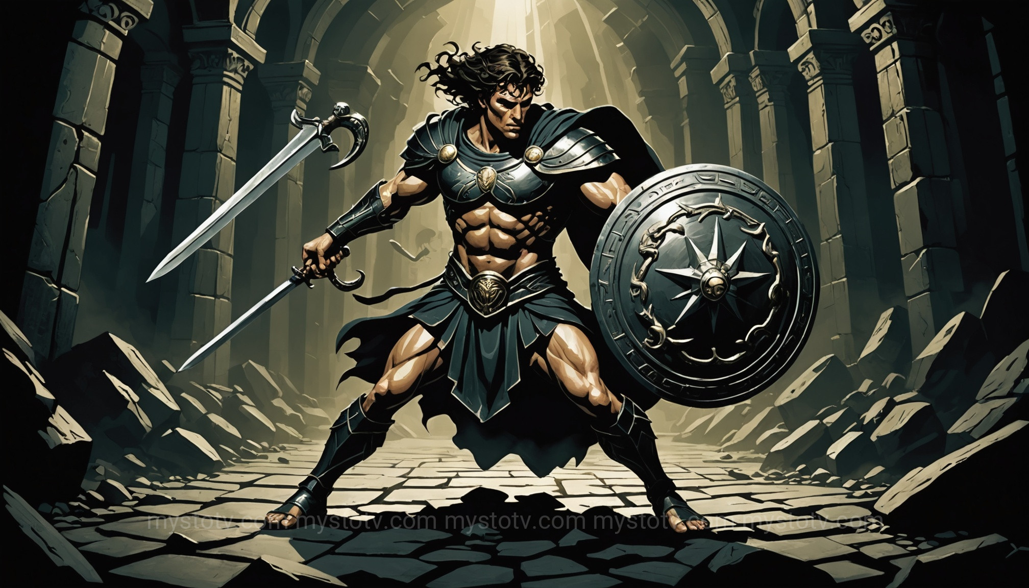 The demigod Perseus fighting Medusa, an example of the cultural hero role that highlights key god vs demi-god differences in purpose.