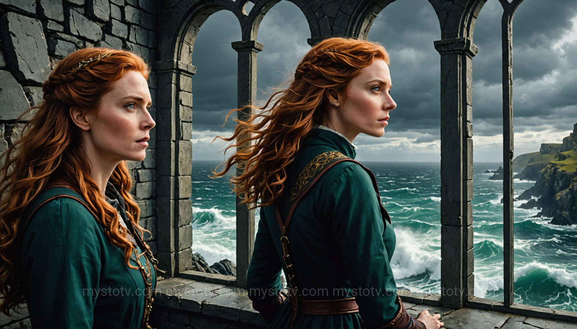 The fated meeting of Cian and Eithne, parents of the celtic god Lugh, against a stormy Irish backdrop.