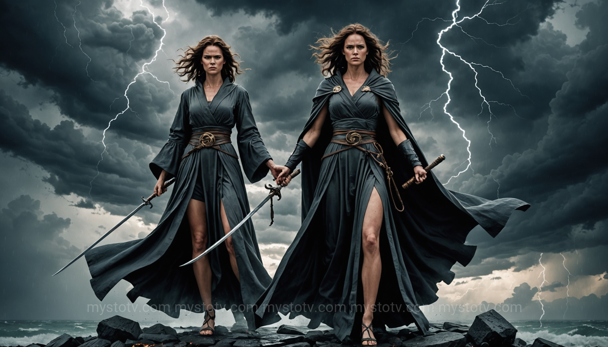 The goddess Nemesis, one of the most forgotten Greek gods of divine retribution, holding a whip and measuring rod.