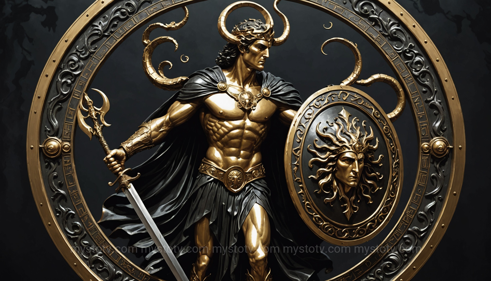 The hero Perseus using Athena\'s shield to slay Medusa, a pivotal moment in the Medusa mythology explained.