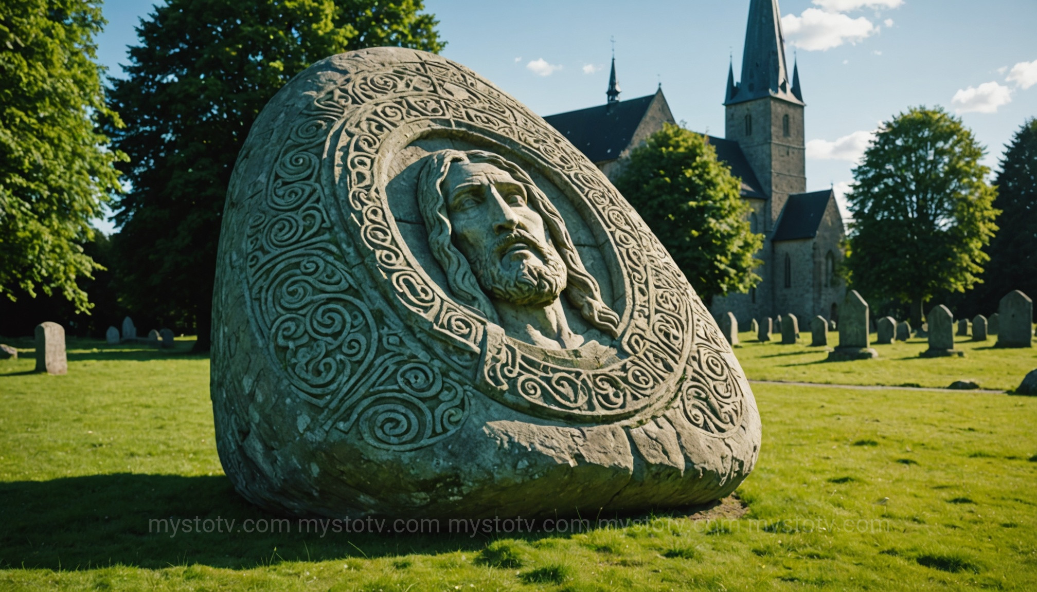 The larger Jelling Stone, a monument erected by Harald Bluetooth to declare the unification and Christianization of Denmark.