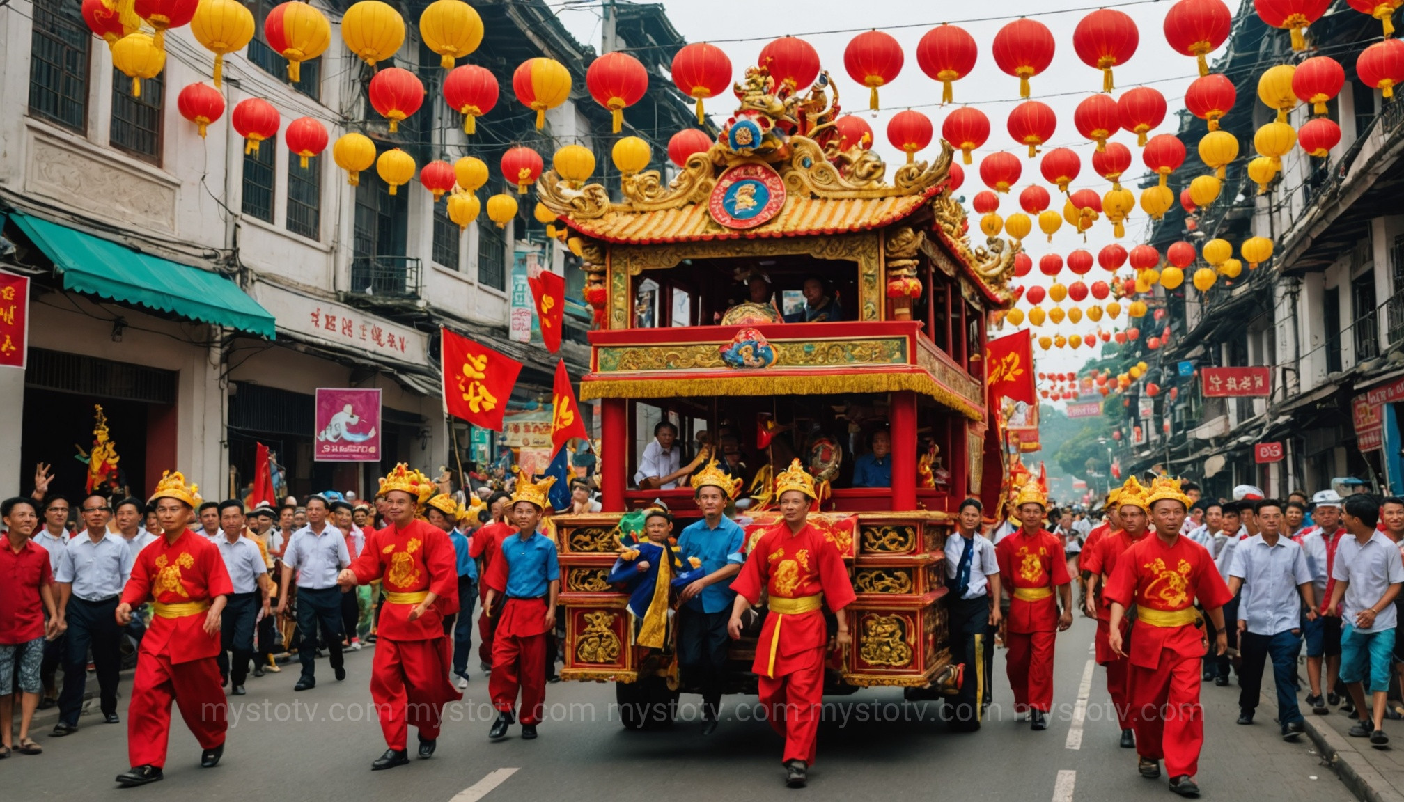 The lively grand procession marks the height of the Ba Chua Xu festival celebrations in Chau Doc.