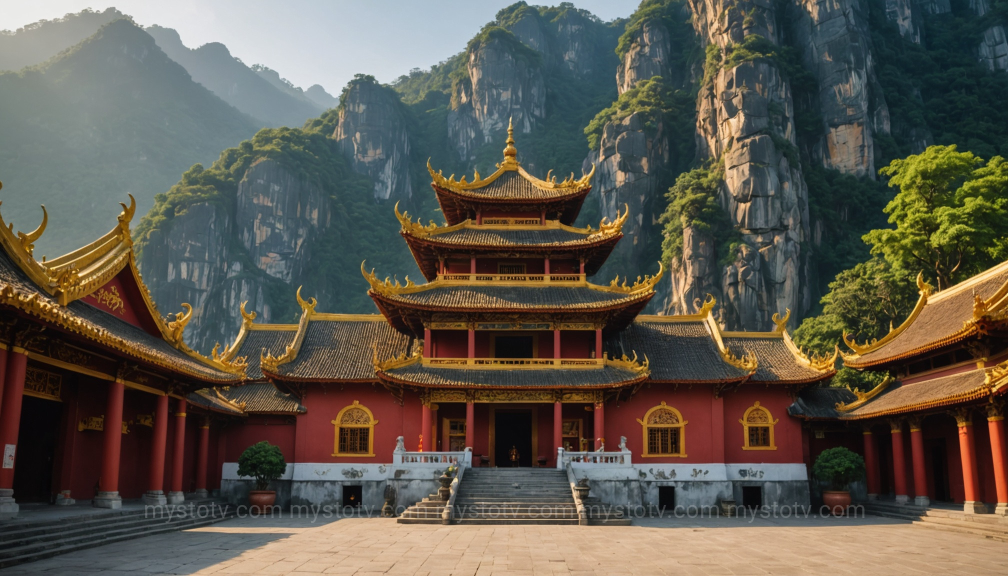 The majestic Ba Chua Xu Temple at Sam Mountain, a central site for the Ba Chua Xu festival, a UNESCO intangible cultural heritage.